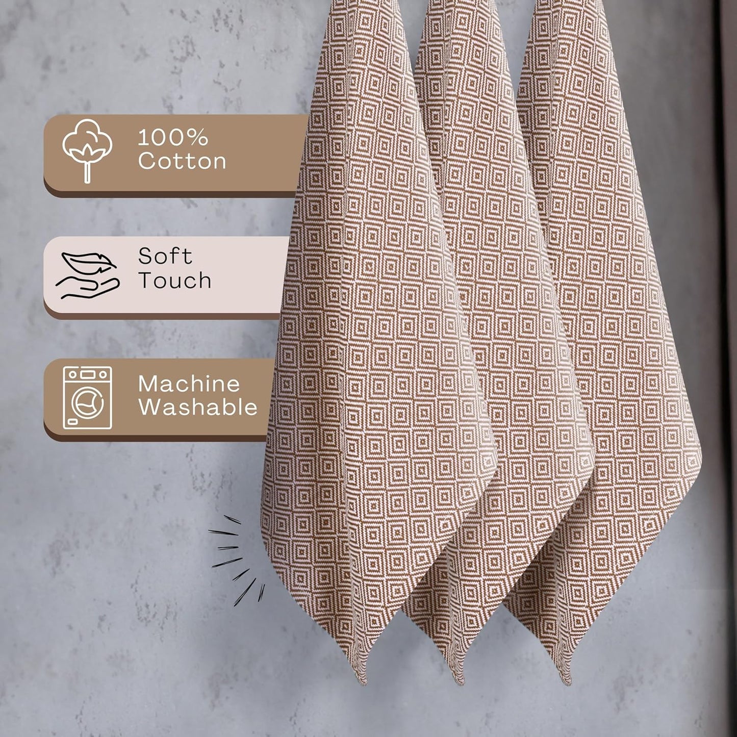 Brown Cloth Napkins Set of 12, Diamond Pattern Weave, 16x16 Inch, 100% Cotton, Durable & Washable Fabric Table Linen
