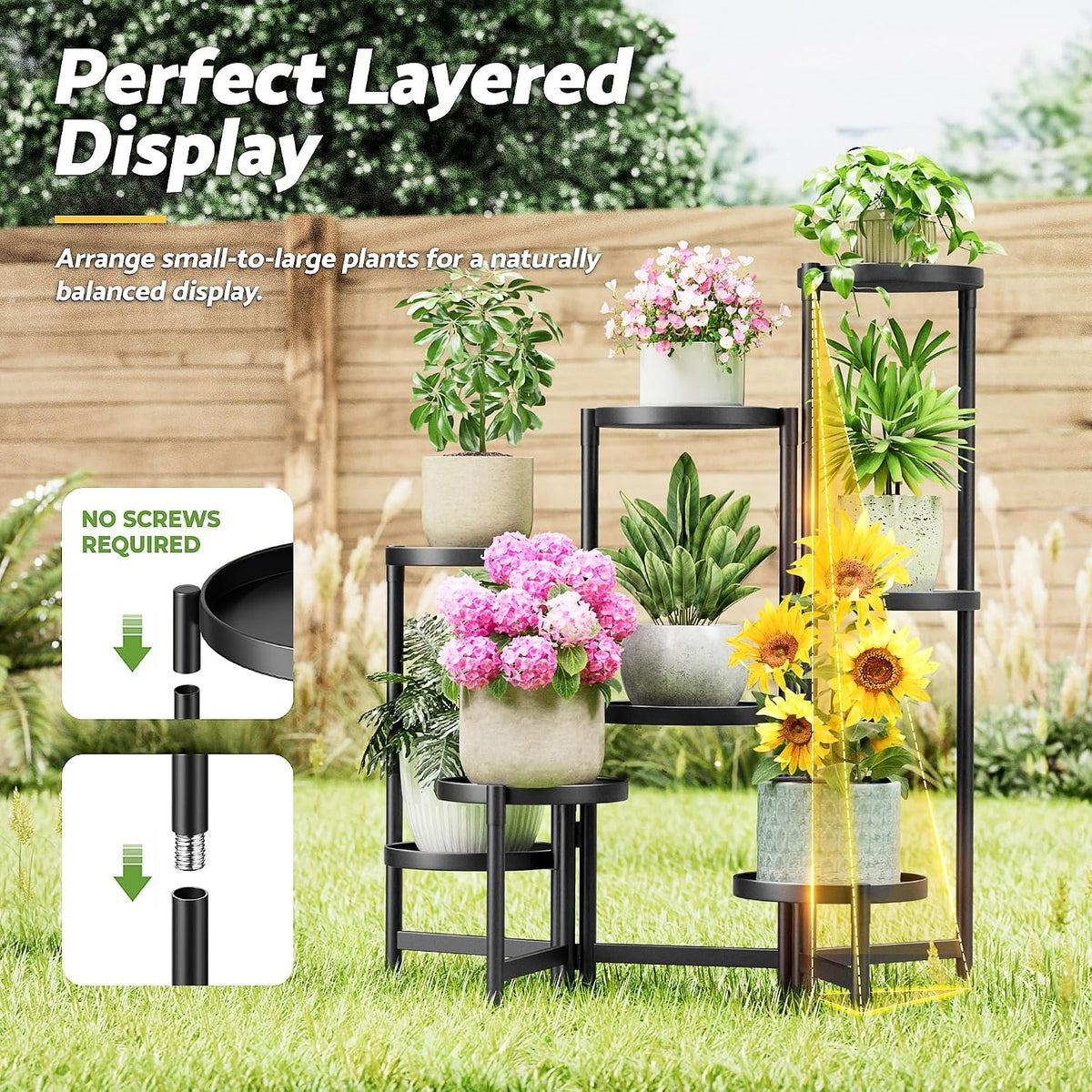 Black Stand Plants, Metal Tiered Plant Stands Indoor, 8 Tier Corner Flodable Plant Stand Outdoor Planter Flower Pot for