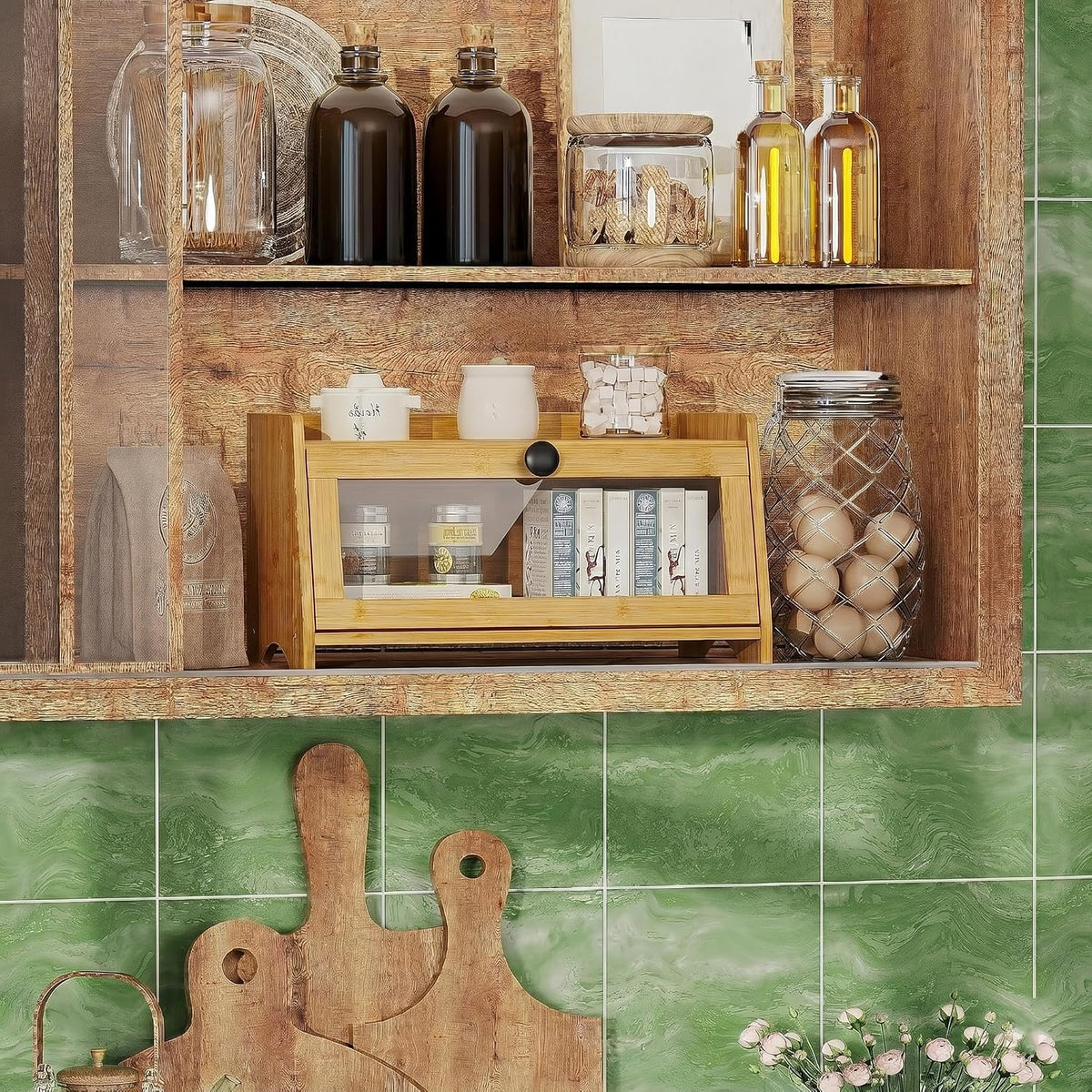 BAMBANG Bread Box for Kitchen Countertop, Bamboo Bread Box for Homemade Bread, Wooden Farmhouse Bread Storage