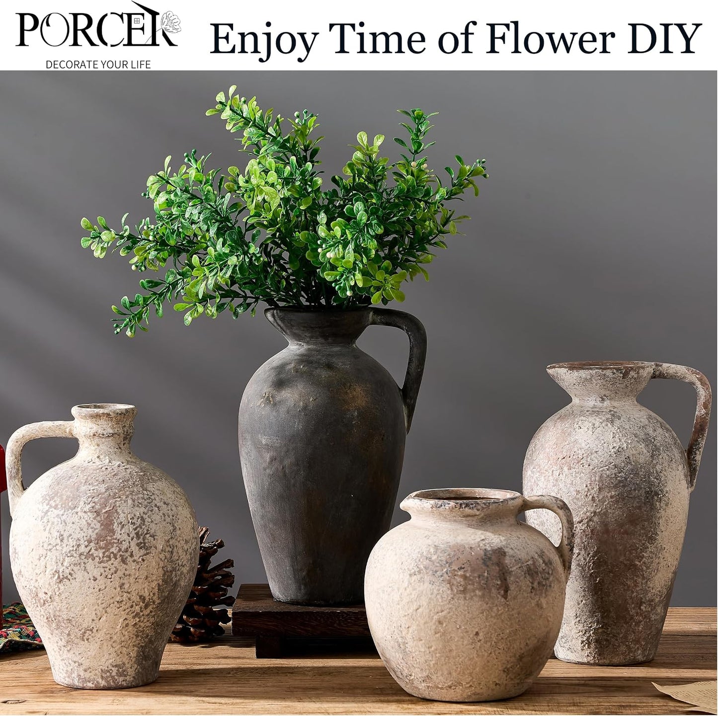 Antique Rustic Ceramic Vase / Black Bronze- 9.3 / 9.3 Inch
