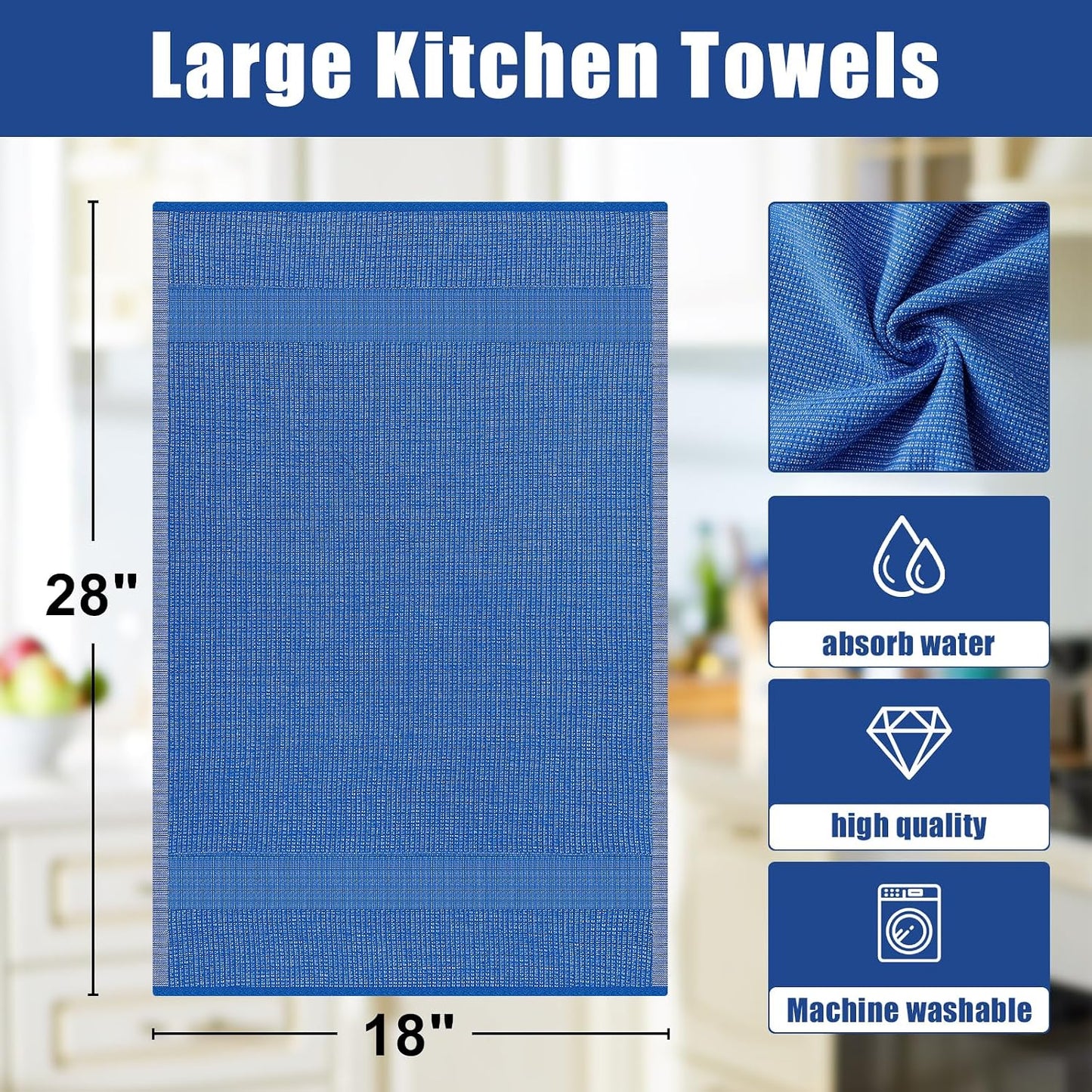 Homaxy 380 GSM Cotton Premium Kitchen Towels 6 Pack, 18"x 28", Blueberry | Flat and Terry Dish Towels, Highly Absorbent