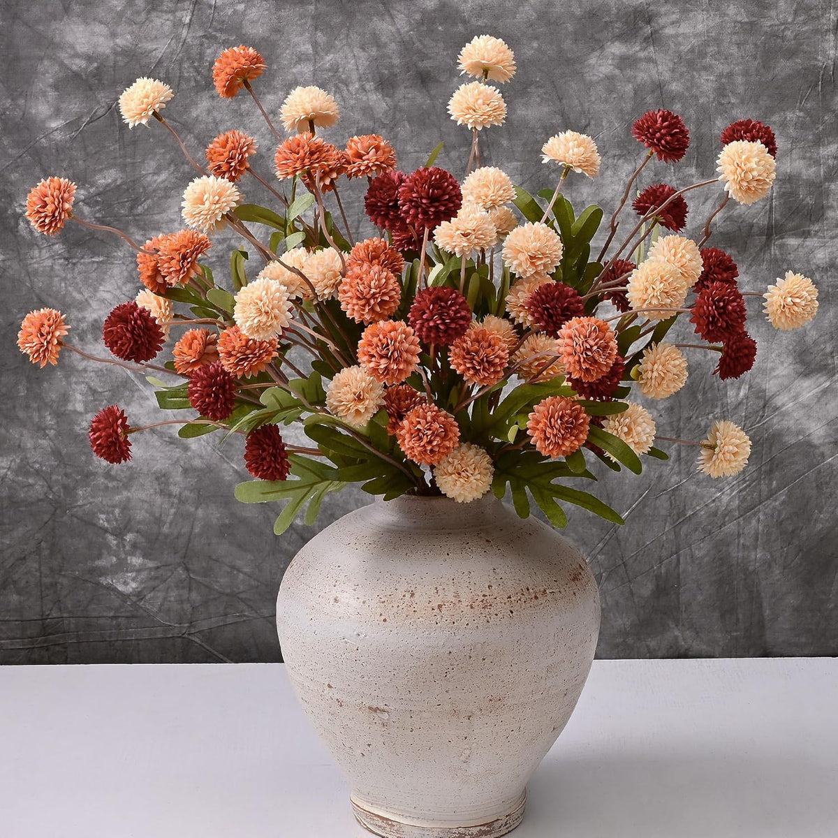DuHouse 9pcs Artificial Flowers Faux Silk Pompon Mum Chrysanthemum Ball