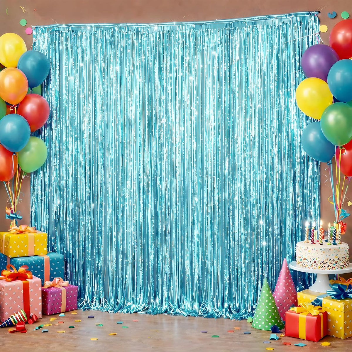 Pool Party Decorations - Blue Tinsel Streamers Backdrop Banner | Summer Party Favors Supplies Indoor Outdoor - Ocean Themed Party Decorations for Beach Sea Water Blue Birthday,2 Pack