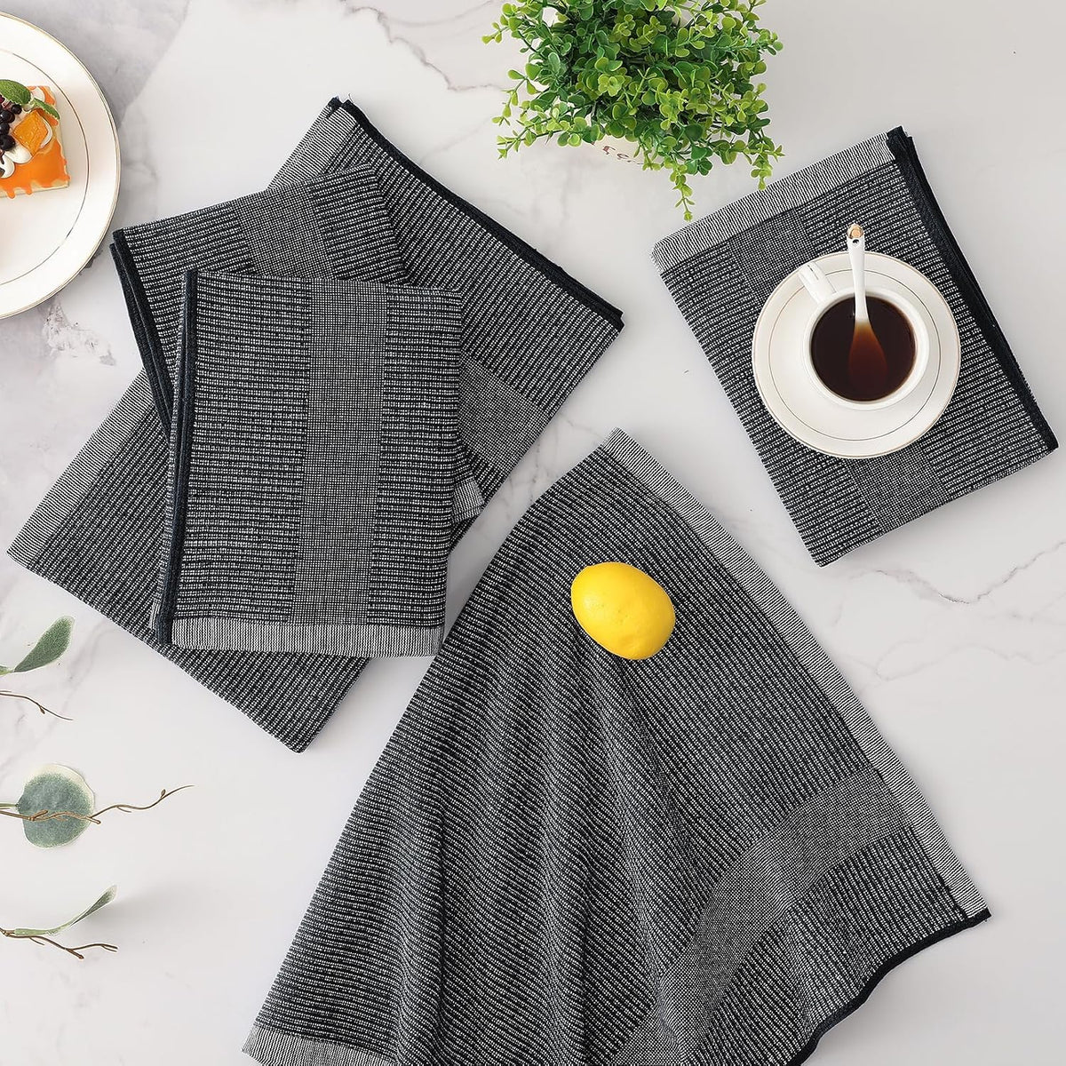 Mordimy Premium Large Cotton Kitchen Towels (18"x 28", 12 Pack), Black | 100% Ring Spun Cotton, Super Absorbent, 380