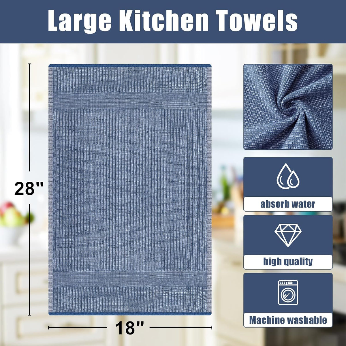 Homaxy 380 GSM Cotton Premium Kitchen Towels 12 Pack, 18"x 28", Mix | Flat and Terry Dish Towels, Highly Absorbent Tea