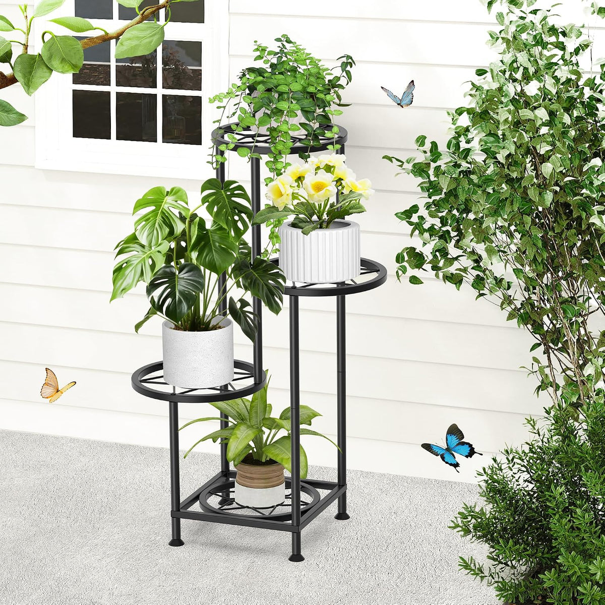 4 Tier Plant Stand Indoor Outdoor, Metal Flower Shelf Display Holder Corner | Multiple Plants Rack Tall Holder, Sturdy