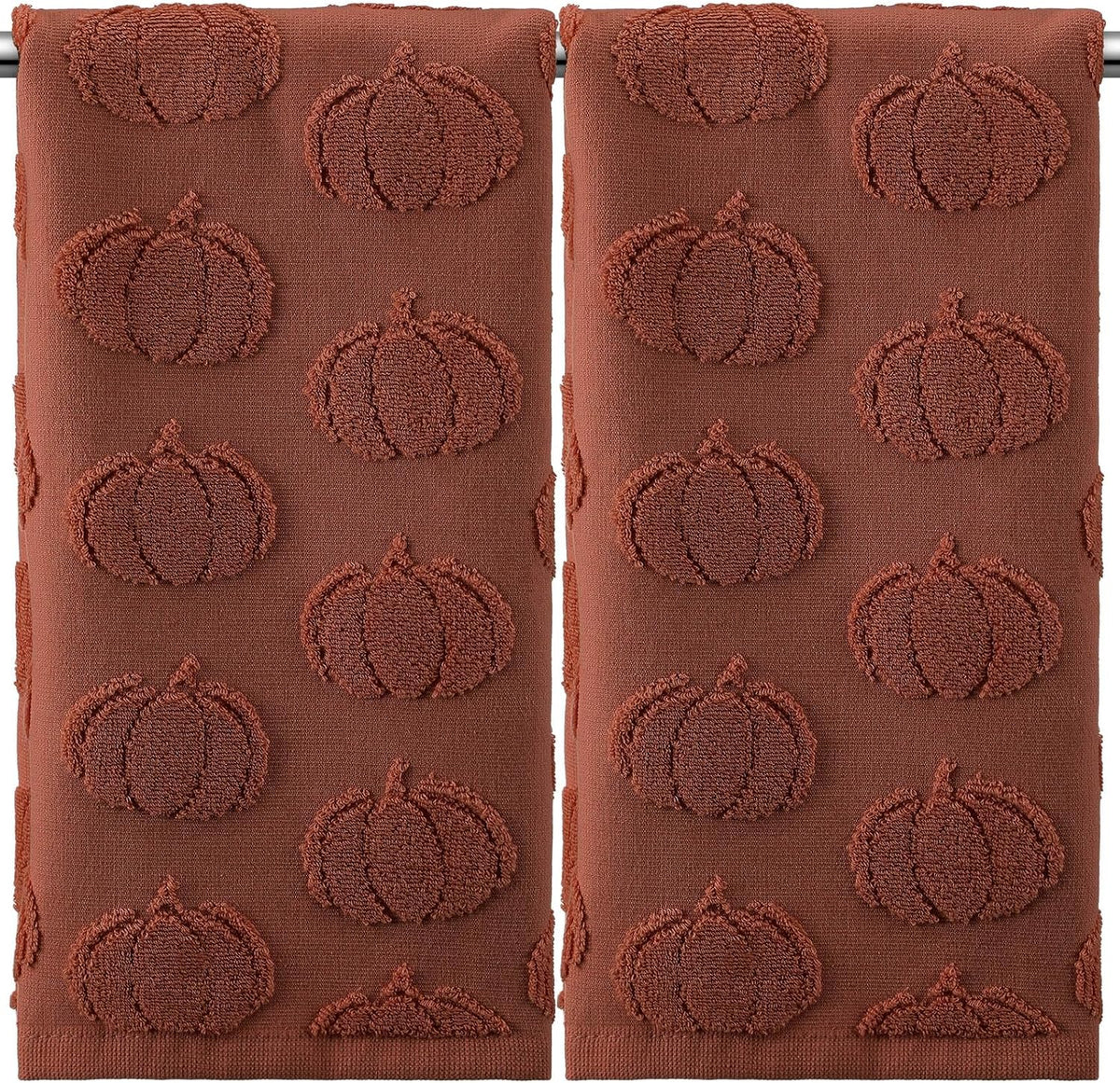 Mindsoft 2 Pcs Fall Hand Towels 3D Pumpkin Jacquard,Rust