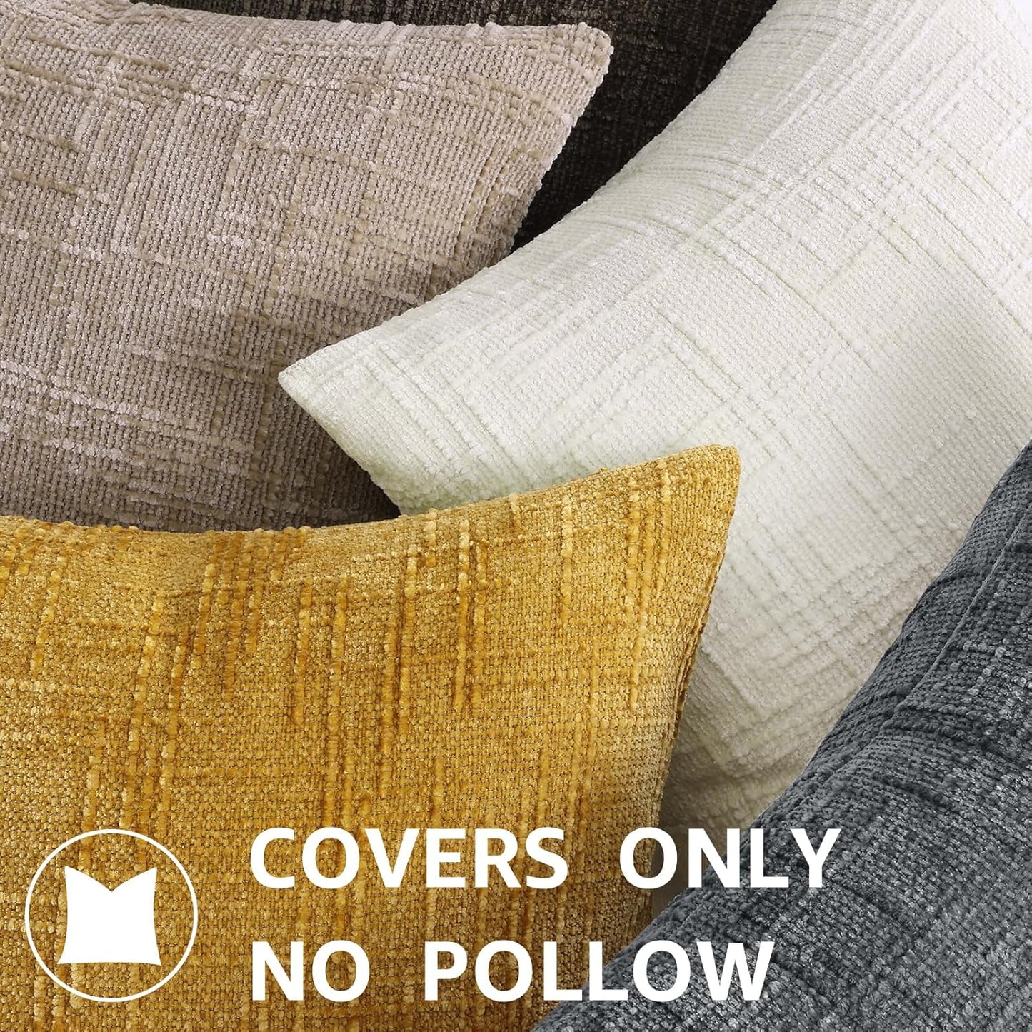 Fall Chenille Throw Pillow Covers Textured Soft Slubby Couch Pillow / Oatmeal / 18 x 18 / Set of 2