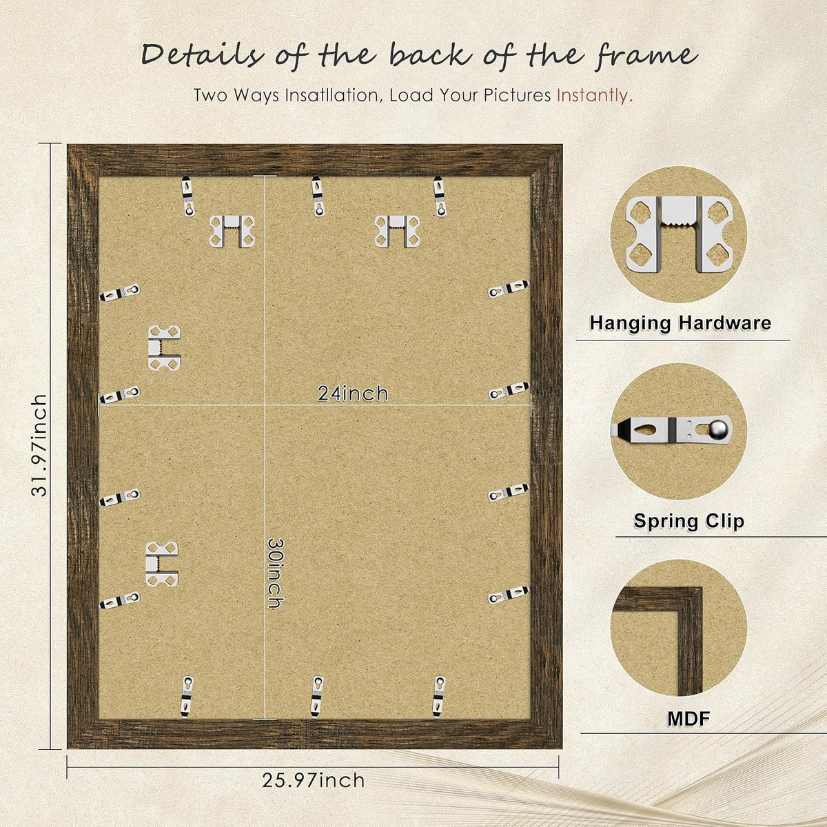 24x30 Rustic Brown Puzzle Frame, Picture Frame for Wall, 3 Pack | Fits 18x24 Posters With Mat or 24x30 Without Mat