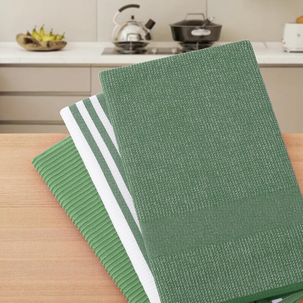 Homaxy Cotton 380 GSM Premium Kitchen Towels, 18"x28", 12 Pack, GrassGreen | Soft and Absorbent Terry Dish Towels