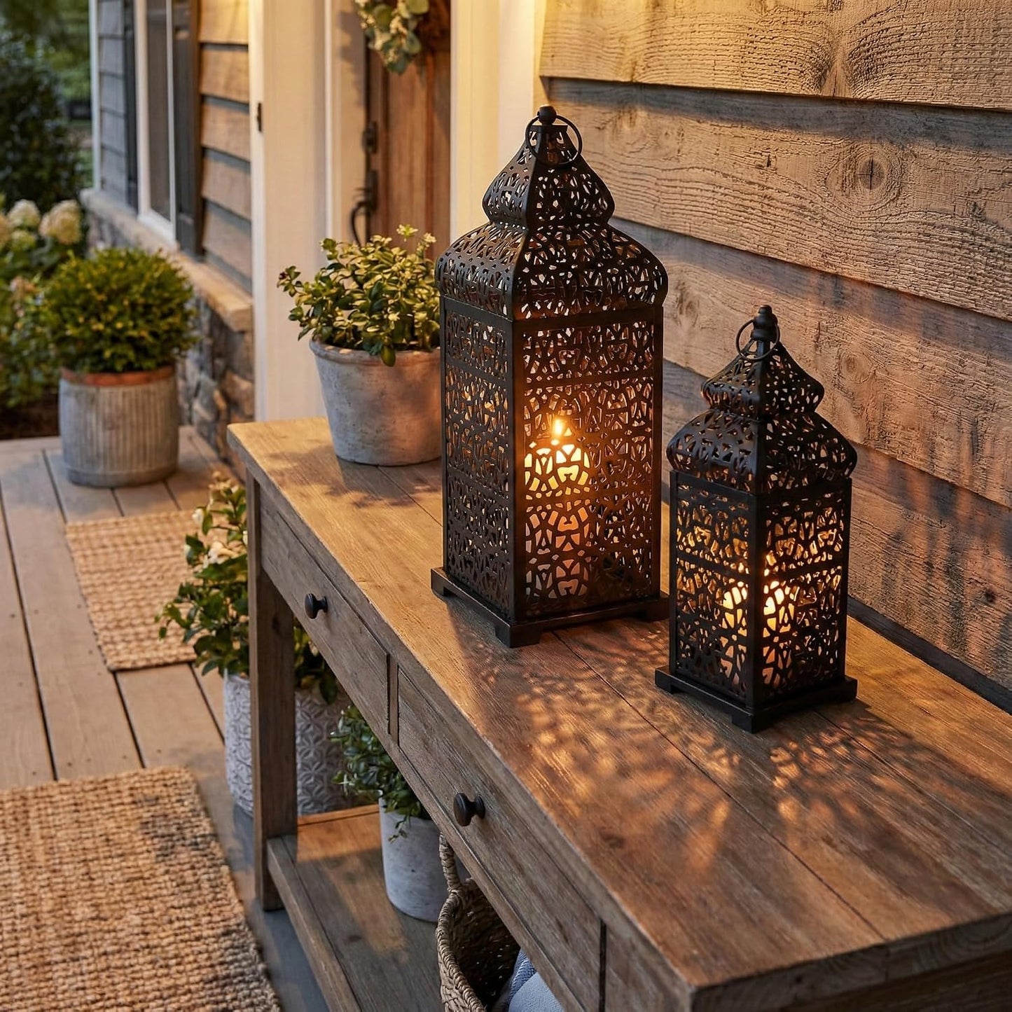 Vela Lanterns Decorative Indoor Moroccan Candle Holders, Black, Set of 2 | Halloween & Ramadan Decorations for Home