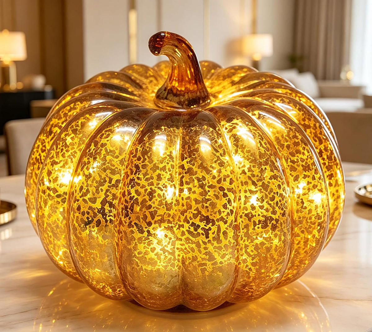 Fall Decor for Home,Mercury Glass Pumpkin Lights with Timer(Chocolate)