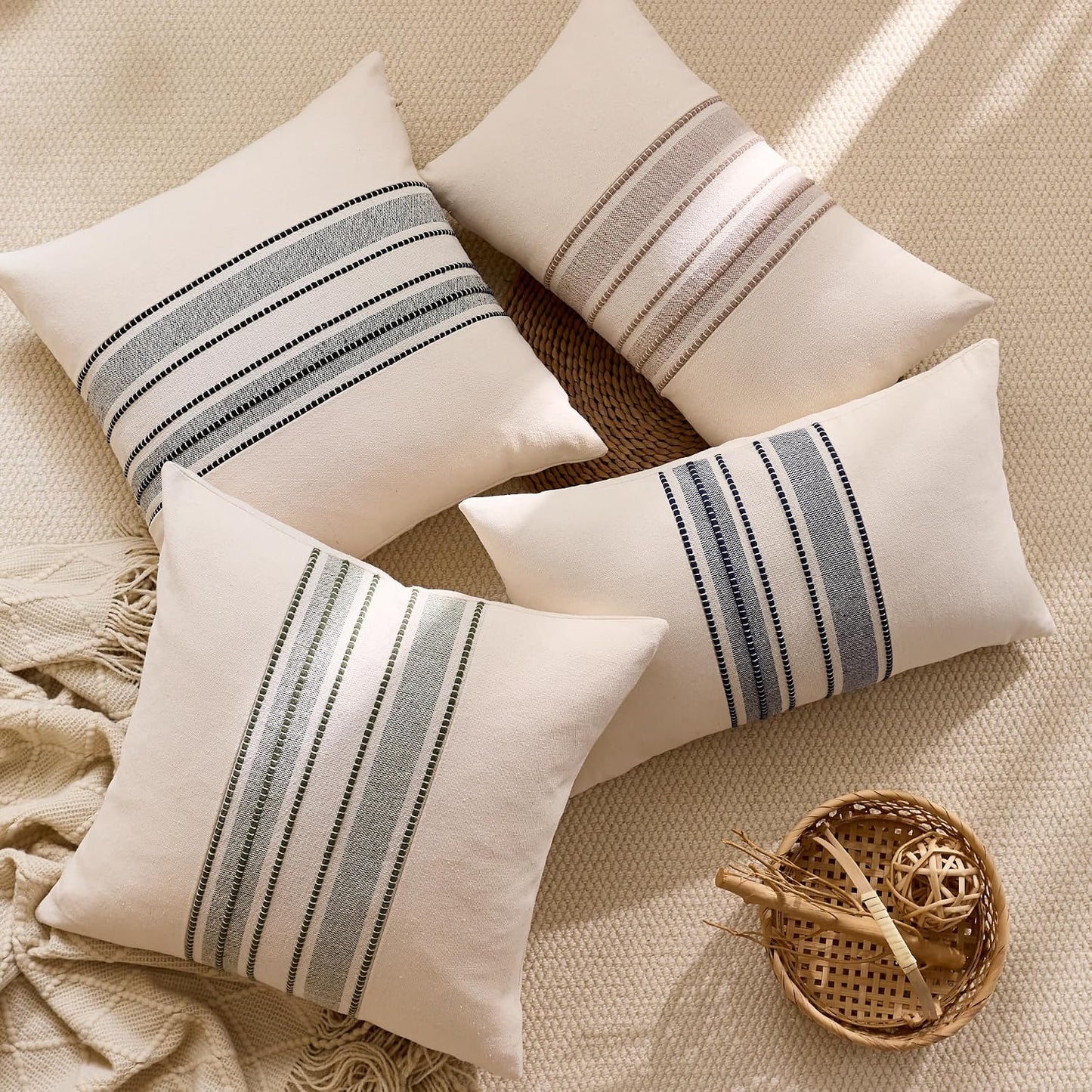 Boho Decorative Cushion Covers / 18 x 18 / Style 1- Navy / Set of 2