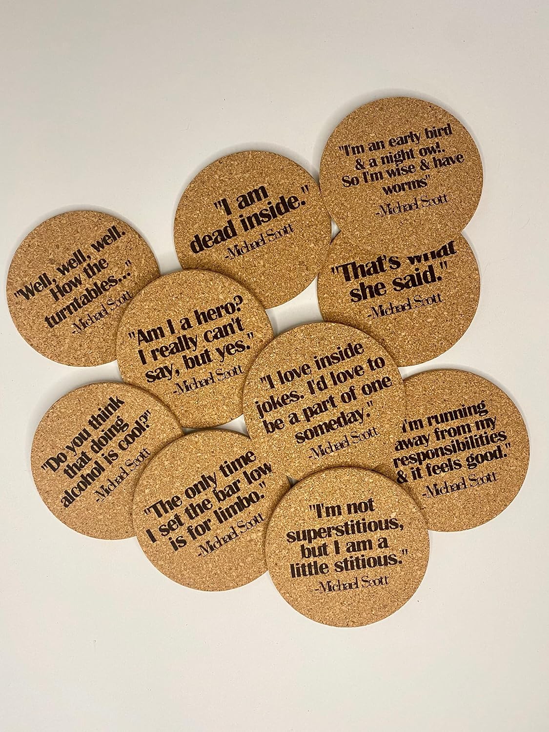 Bar Coaster Set / Set of Ten The Office Michael Scott Quote Cork Coasters