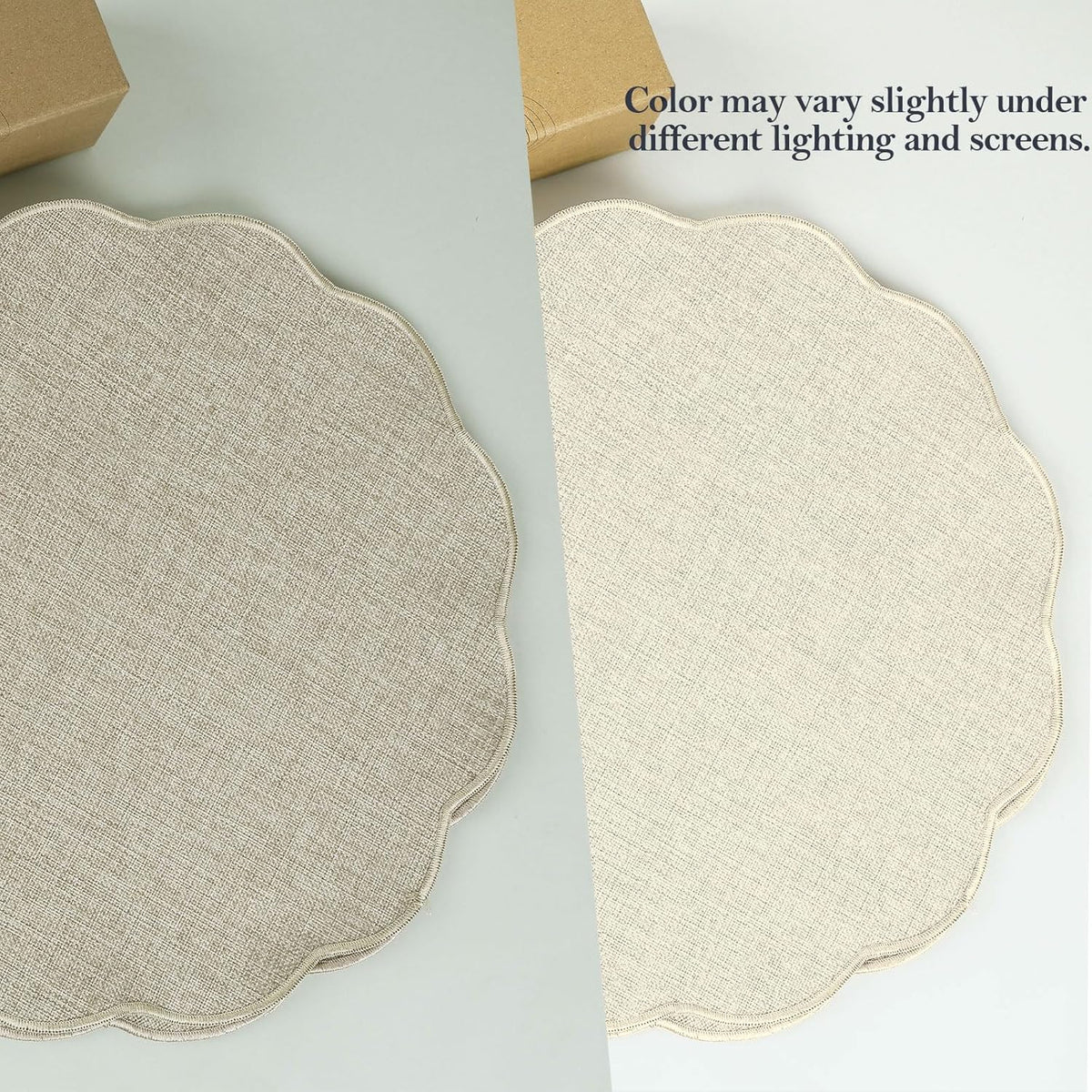 AHHFSMEI Round Faux Linen Placemats Set of 8 Heat Resistant Non-Slip Stain Proof Table Mats for Kitchen Dining Elegant