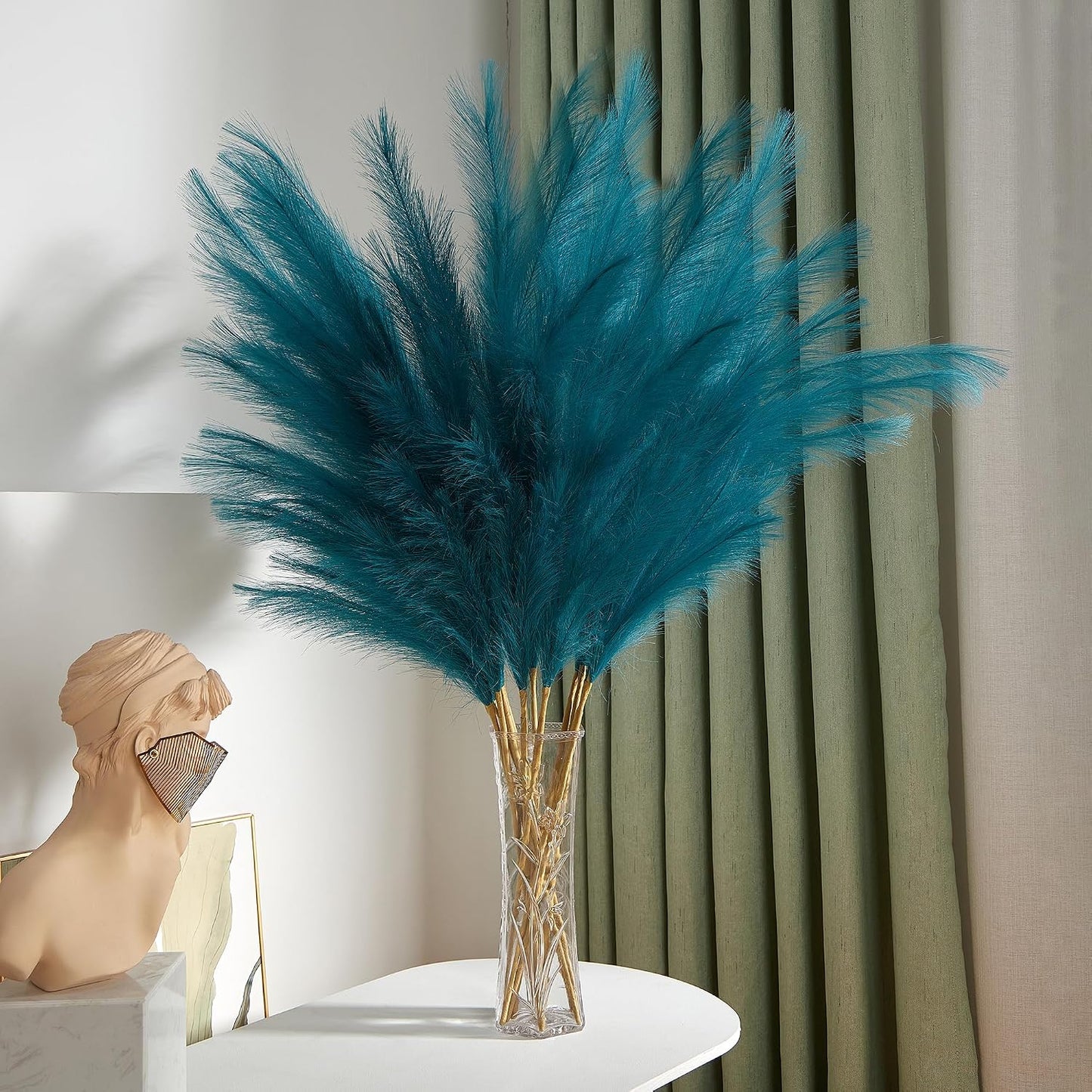 Fluffy Artificial Pompous Grass for Tall Floor Vase / Blue / Set of 7