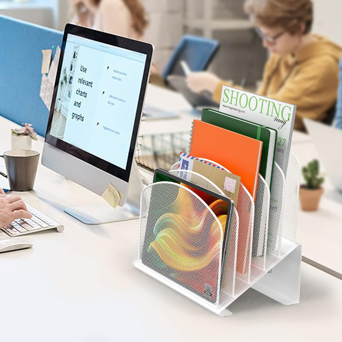 Delifox Inclined Desk File Organizer,Vertical File Folder Holder Stand Metal Rack File Sorter for Office Classroom