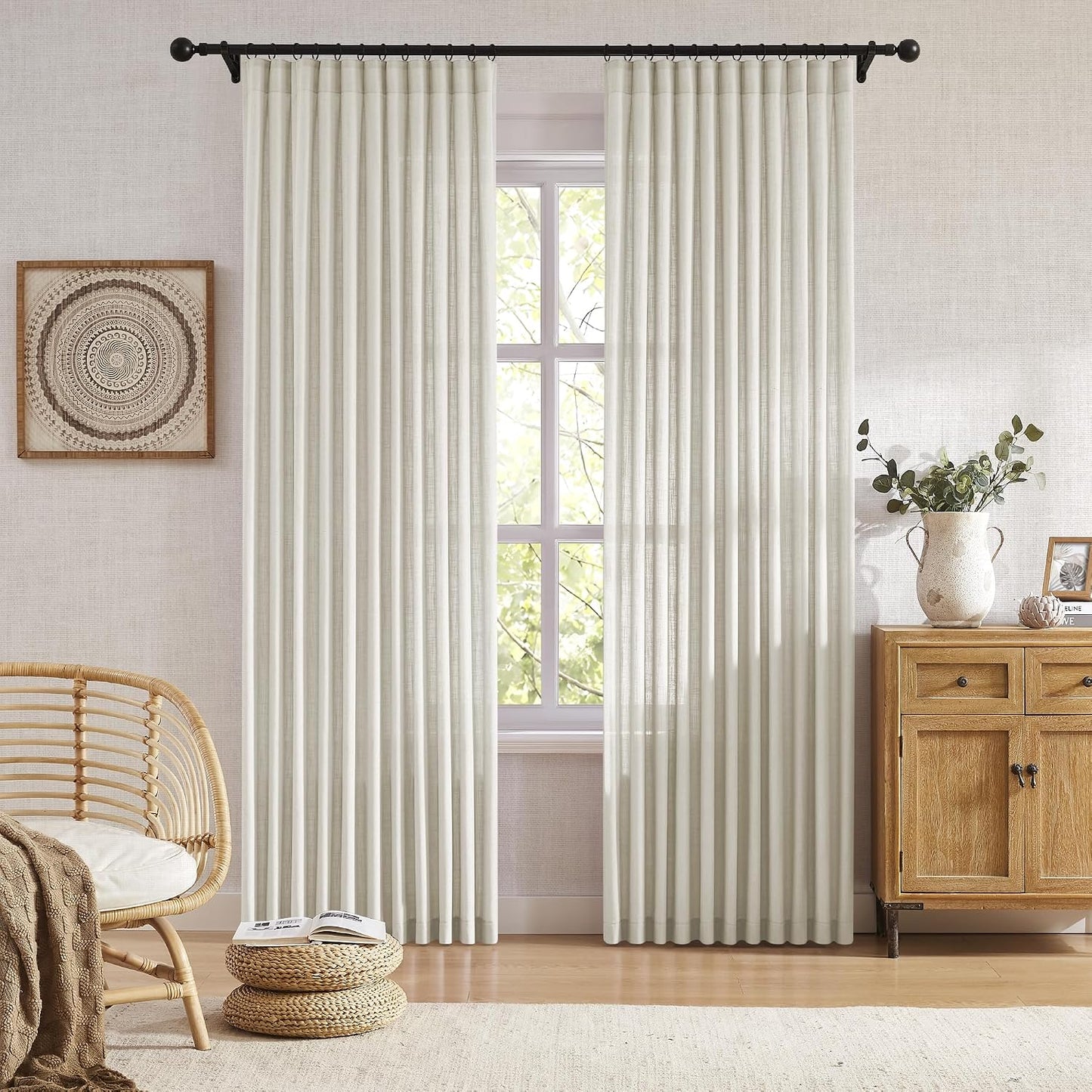 MIULEE 100% Blackout Linen Curtains for Bedroom 52x108 Inches Linen