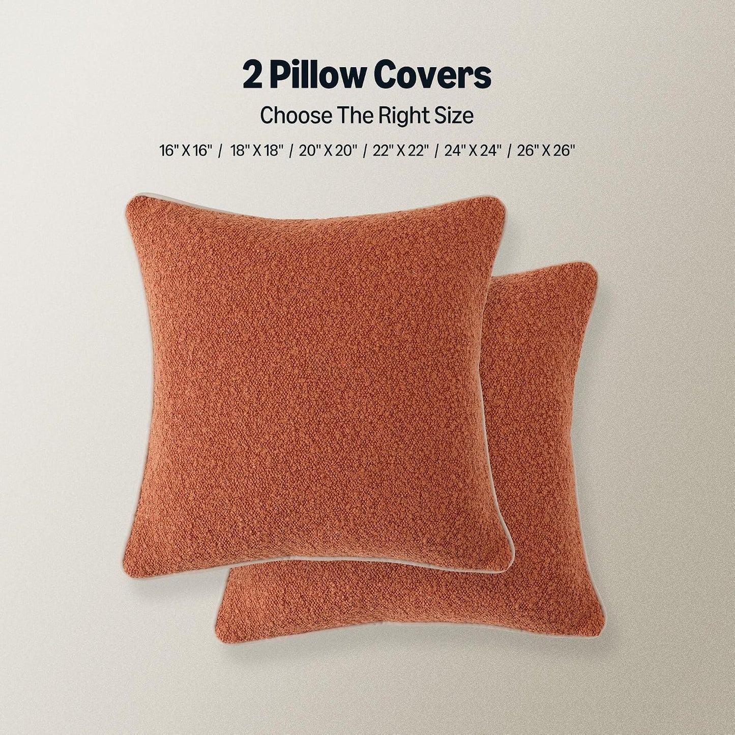Boucle Throw Pillow Covers / Brown / 24 x 24 / Set of 2