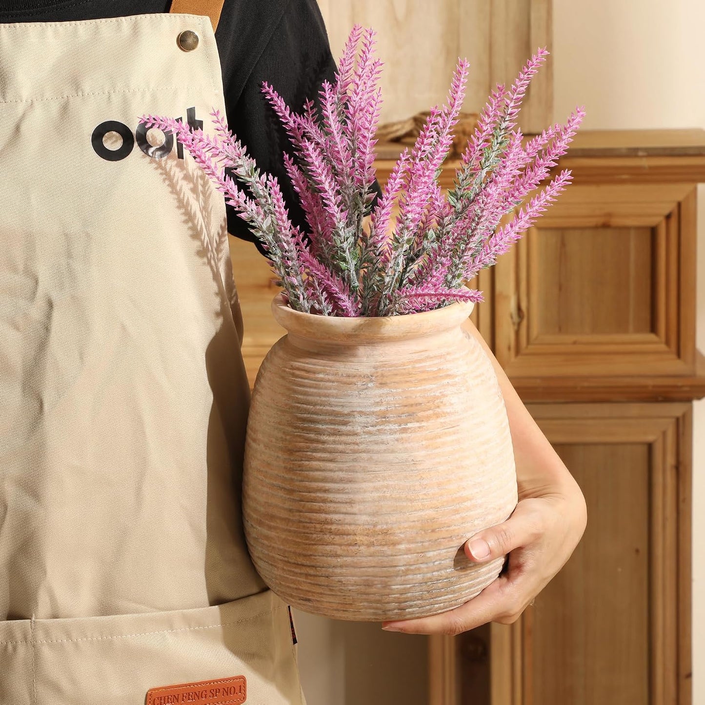 Ceramic Flowers Rustic Vase / 7.5" H - Yellow