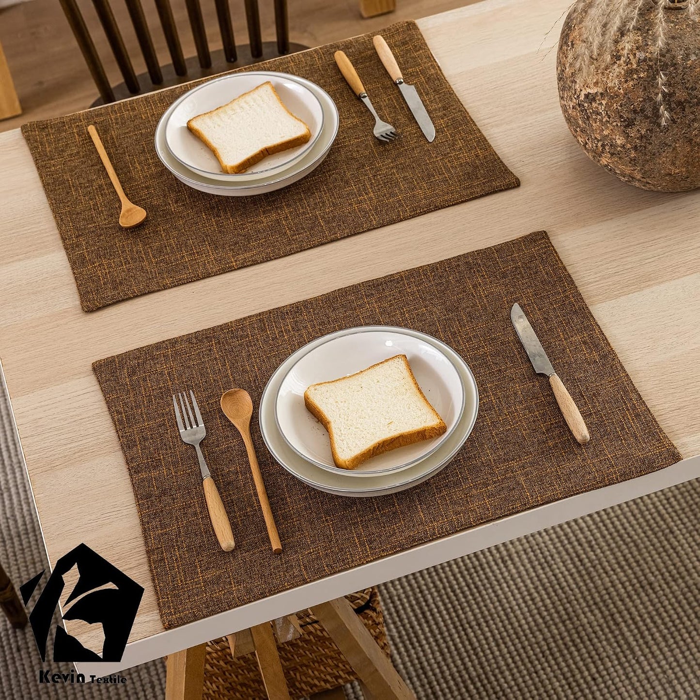 Kevin Textile Burlap Linen Placemats Set of 6 Heat Resistant Dining Table Place Mats Washable Kitchen Table Mats for