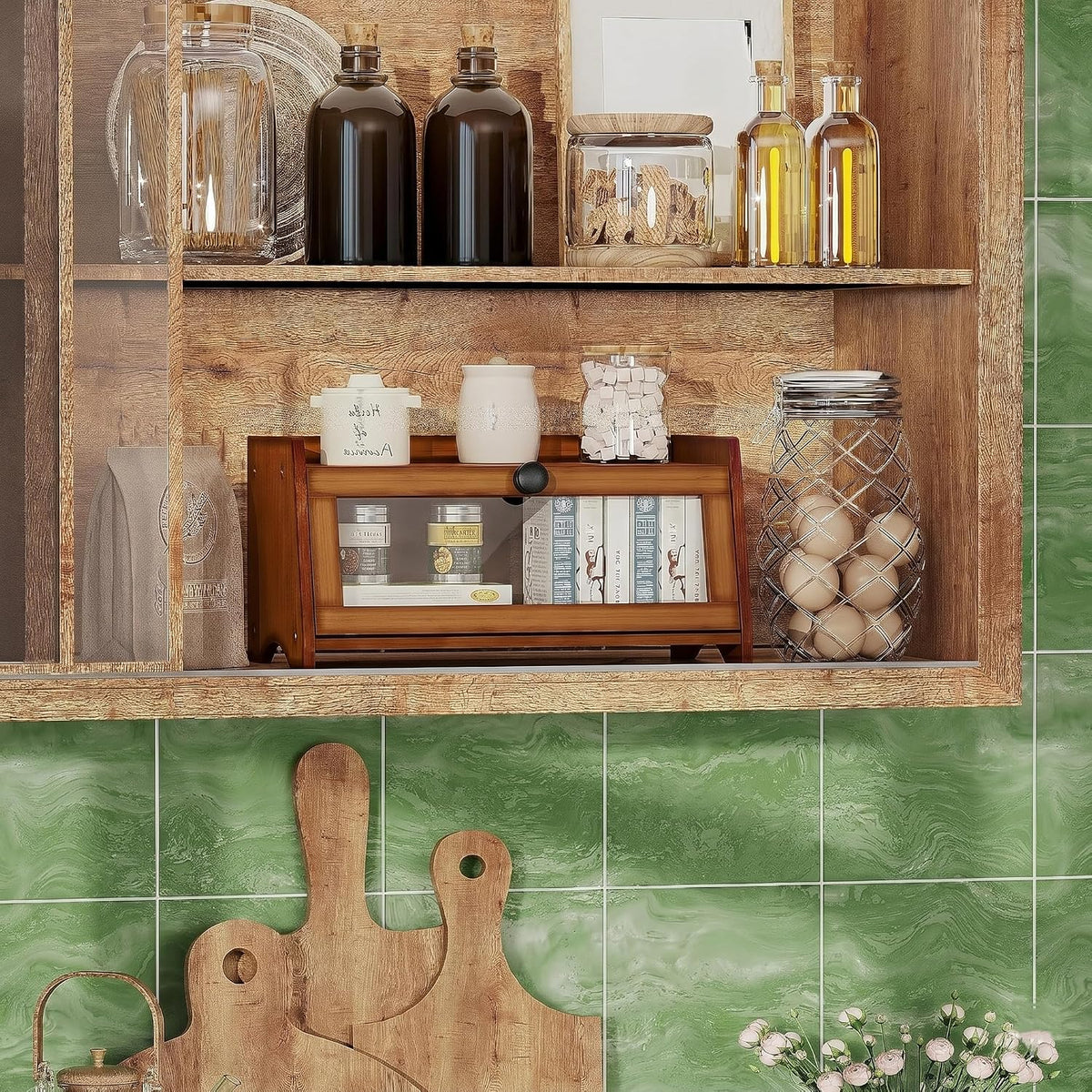 BAMBANG Bread Box for Kitchen Countertop, Bamboo Bread Box for Homemade Bread, Wooden Farmhouse Bread Storage