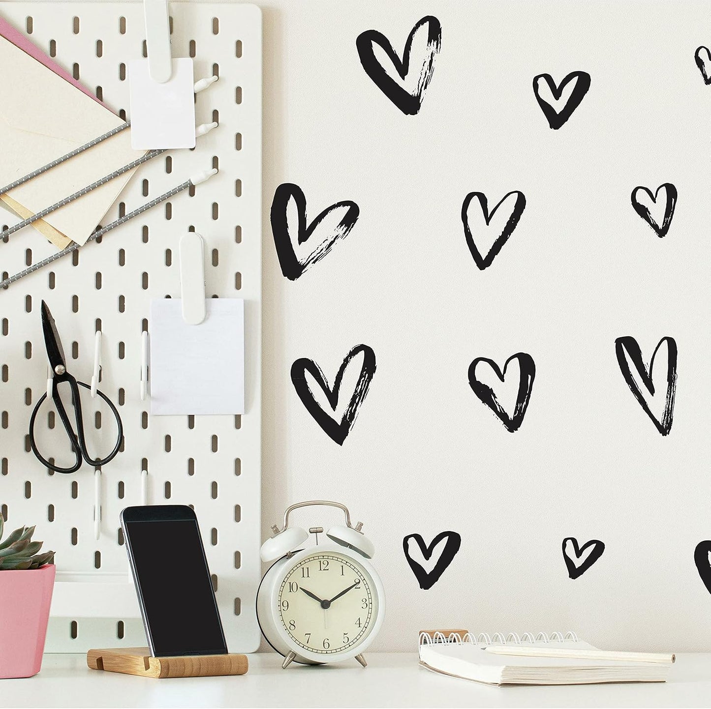 RMK4884SCS Sketchy Hearts Peel and Stick Wall Decals / Black