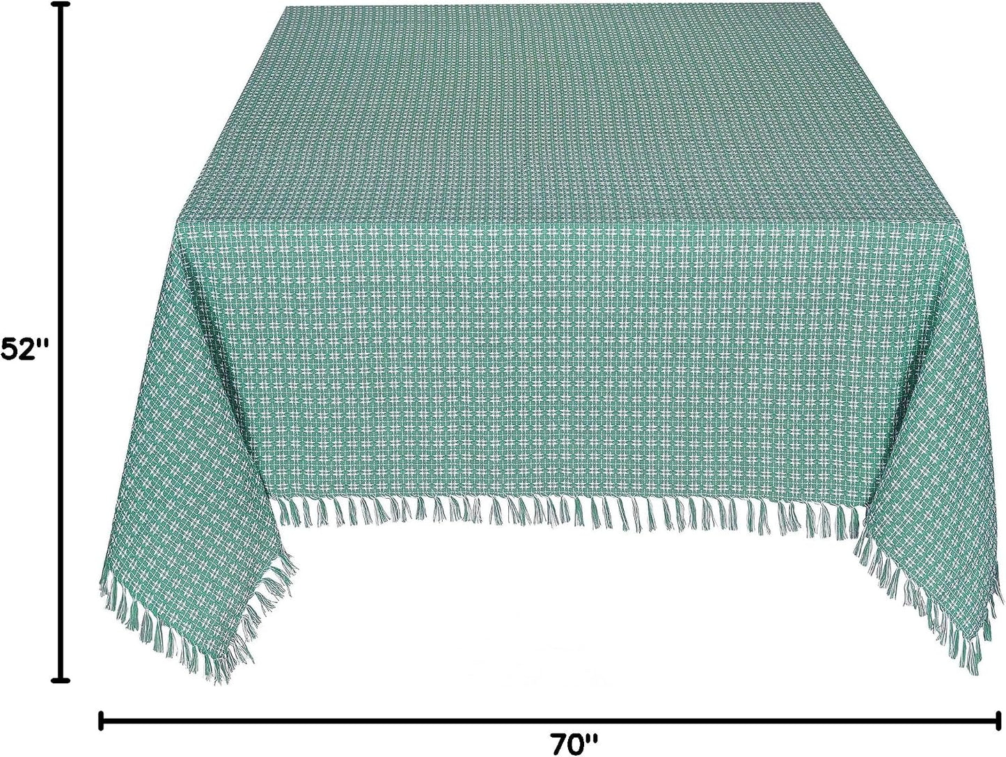 Table Cloth, Sage/White Woven Fringed, 100% Cotton Table Cover, Size 52x70 Inch, Suitable for Formal Dining, Everyday