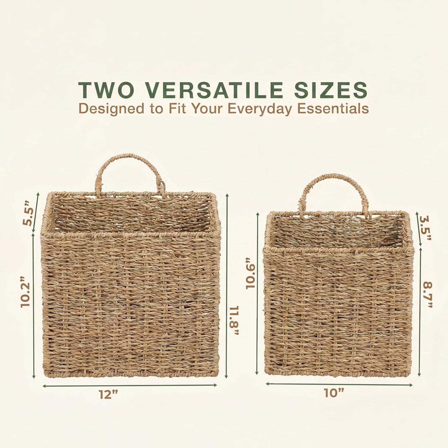 Wicker Hanging Basket for Organizing / Natural Seagrass / Set of 2