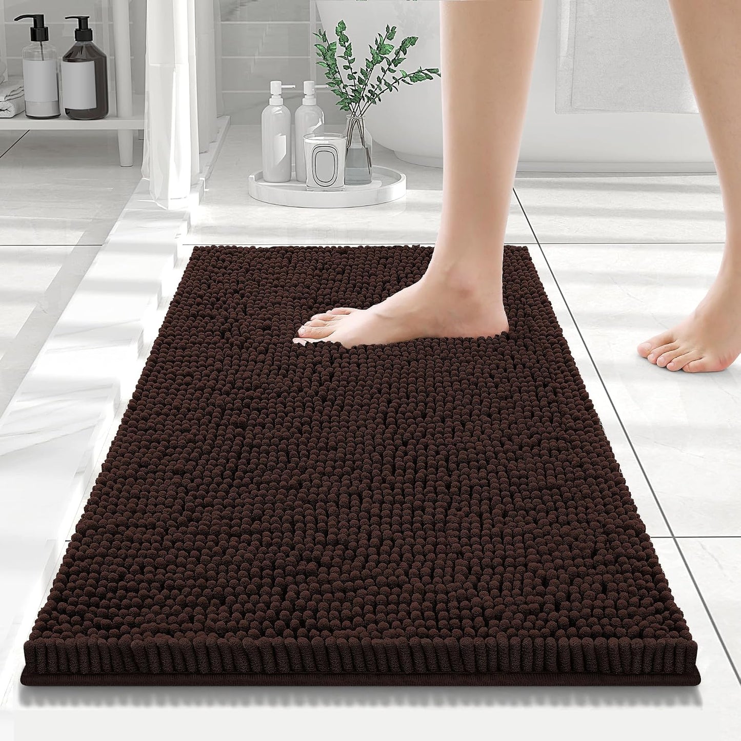 MIULEE Set of 2 Waffle Bathroom Rugs Boho Bath Mat Chocolate 17x24 Inch