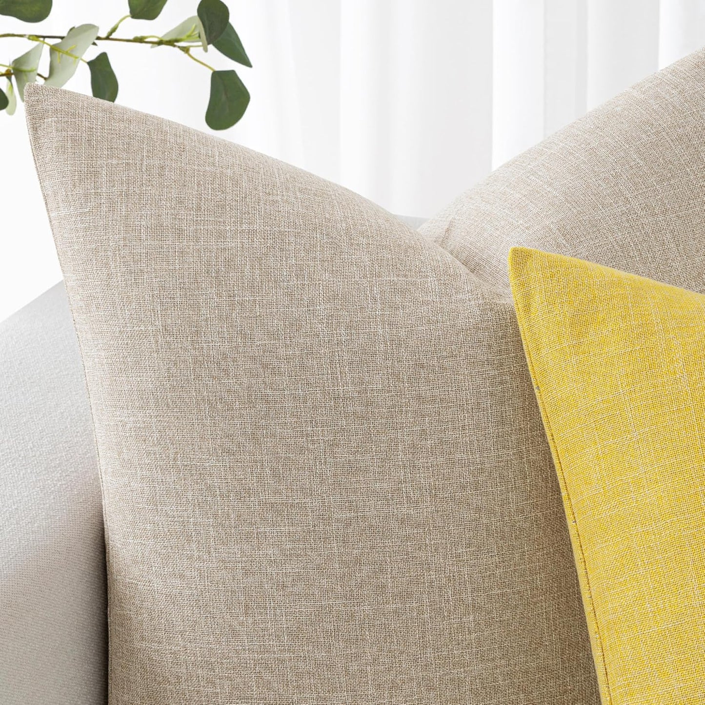 Decorative Linen Burlap Textured Pillow Covers Farmhouse Boho Accent / 18 x 18 / Taupe / Set of 2