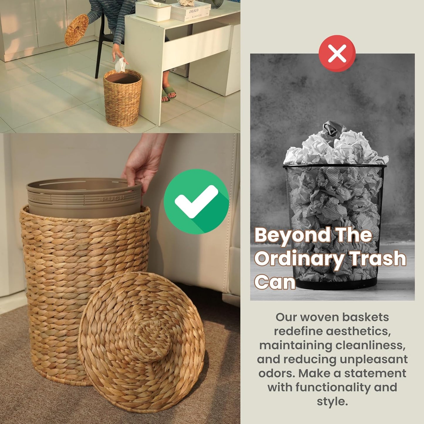 Wicker Waste Basket / Natural / 4 Gallons