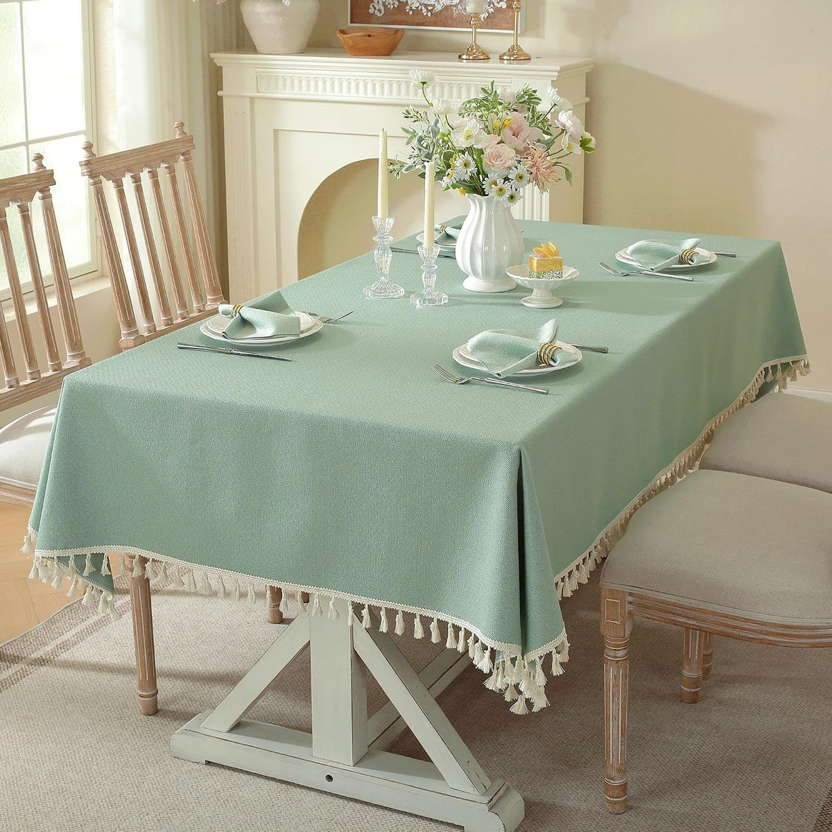 Table Cloth Rectangle Table with Waterproof, Spring Tablecloth with Tassel,Tablecloths for Protect Table Dining, Party