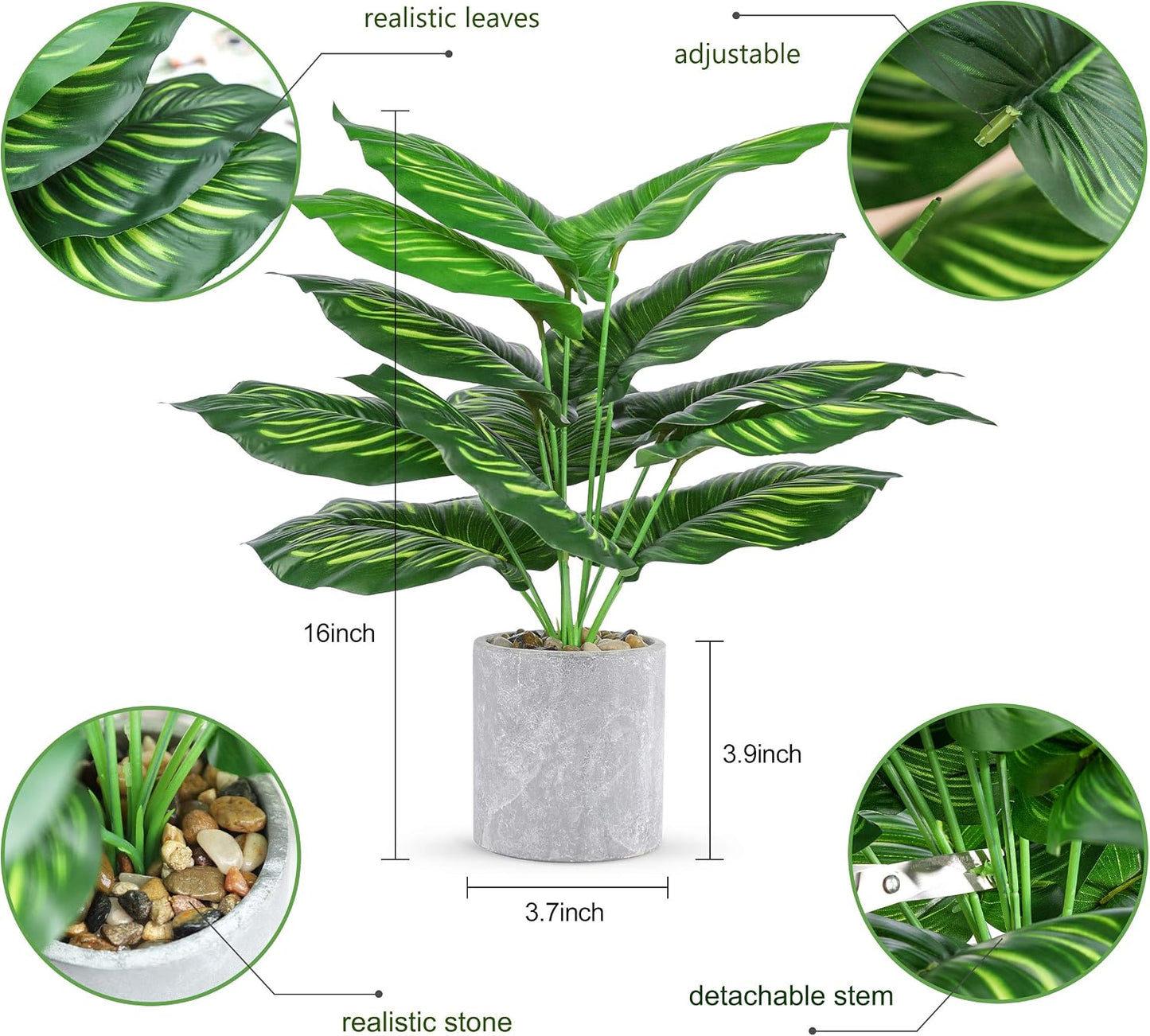 16" Fake Plants Medium Artificial Plants in Pots Faux / Monstera Leaf and Greenery Leaf / Set of 2