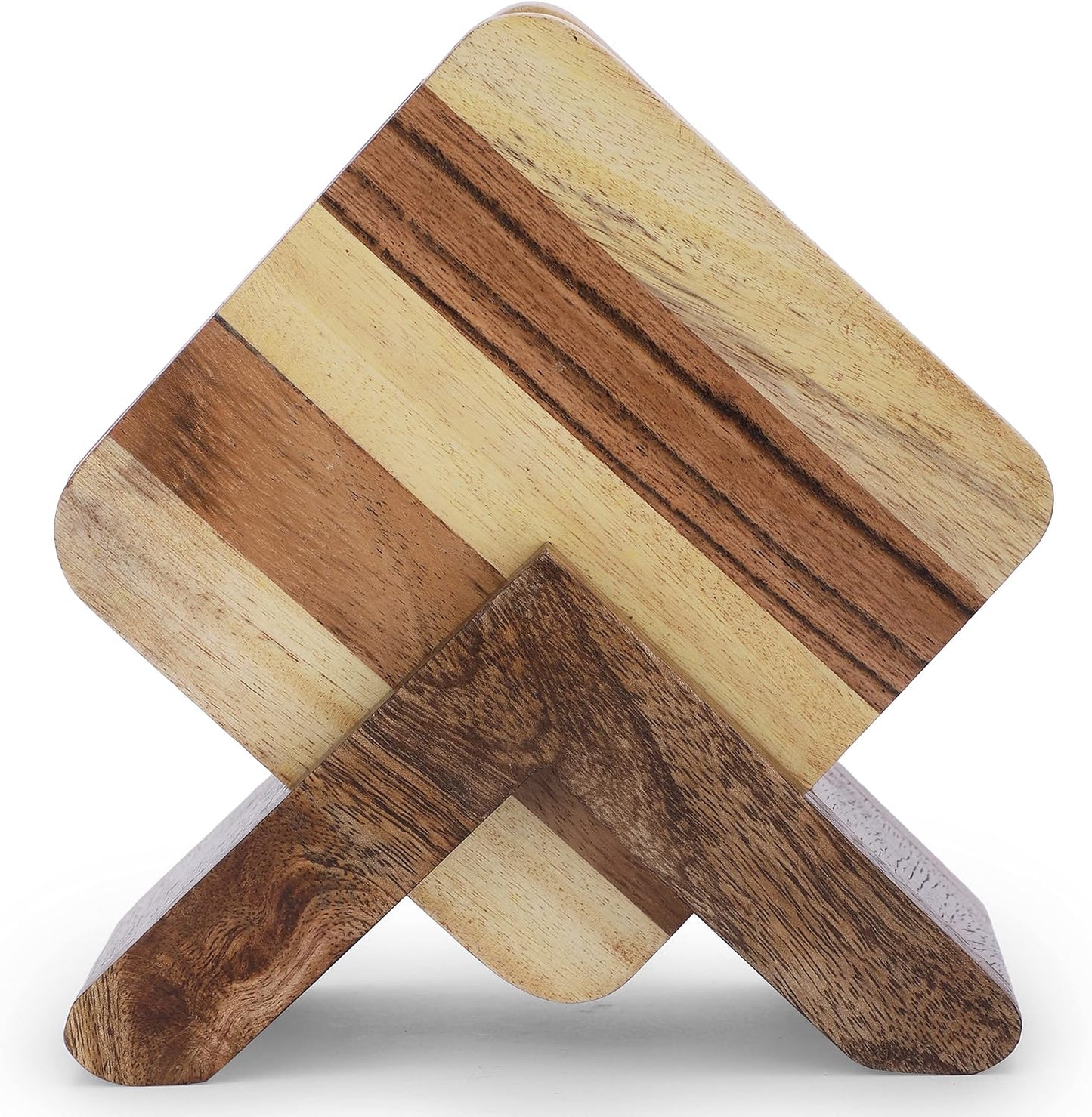 Holder Handmade Wooden Square Dual Tone Color Striped Design / Dual-color / Wood / 4 x 4 / Set of 4