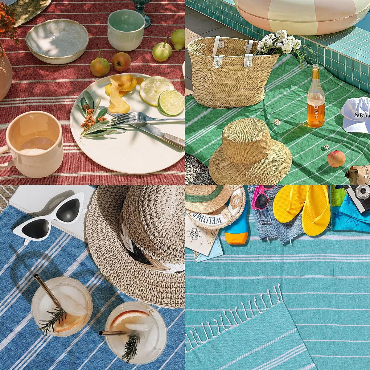 6 Pack Turkish Beach Towel, Oversized 39"x71"Quick Dry Sand Free Cotton Striped Bulk Towel Vacation Essentials Pool