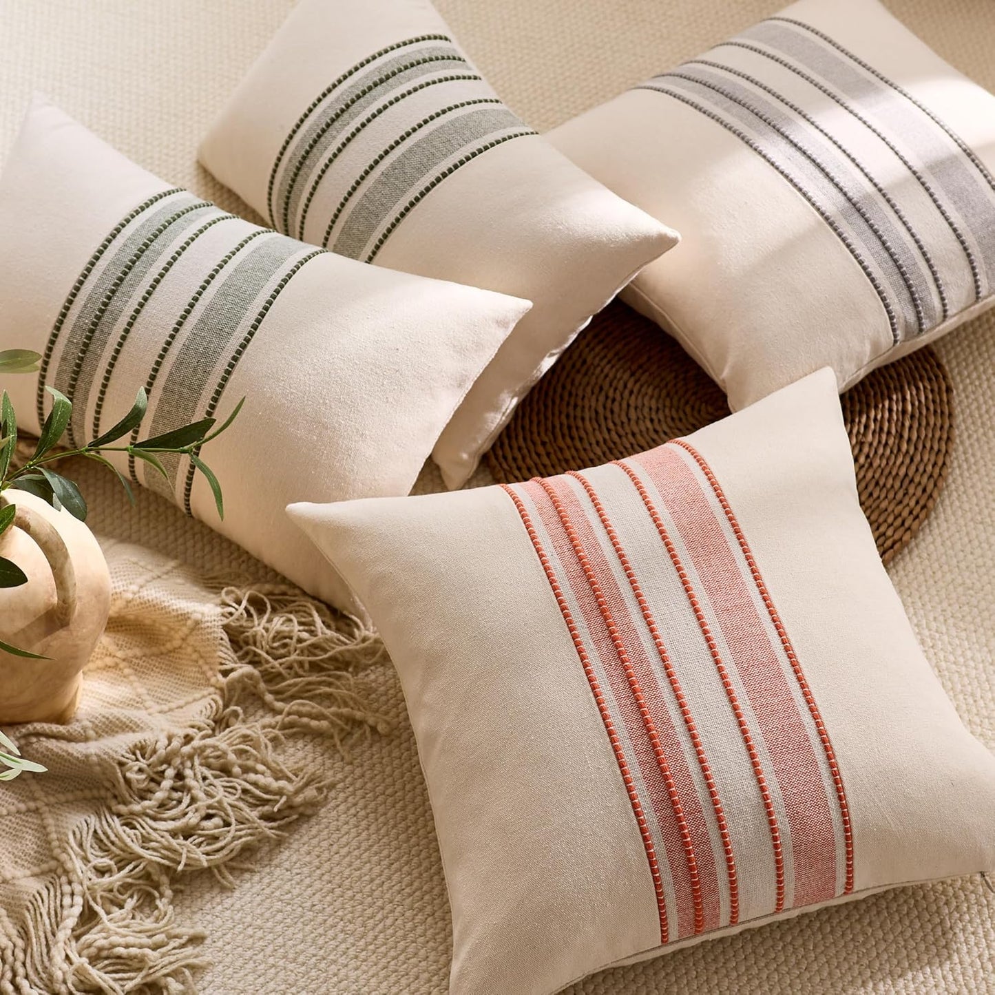 Boho Decorative Cushion Covers / 18 x 18 / Style 1- Olive Green / Set of 2