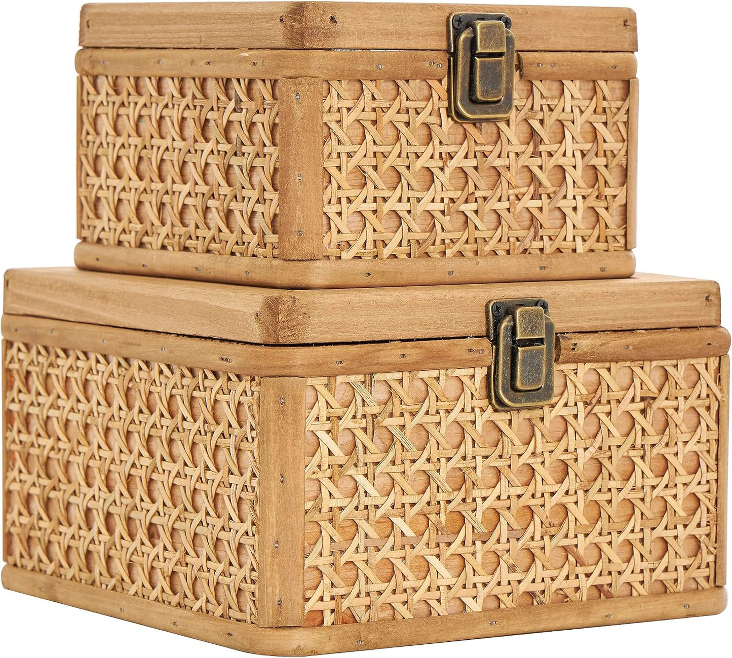 Rattan Handmade Decorative Box Woven Decorative Keepsake Boxes / Brown / 7", 6"W / Set of 2