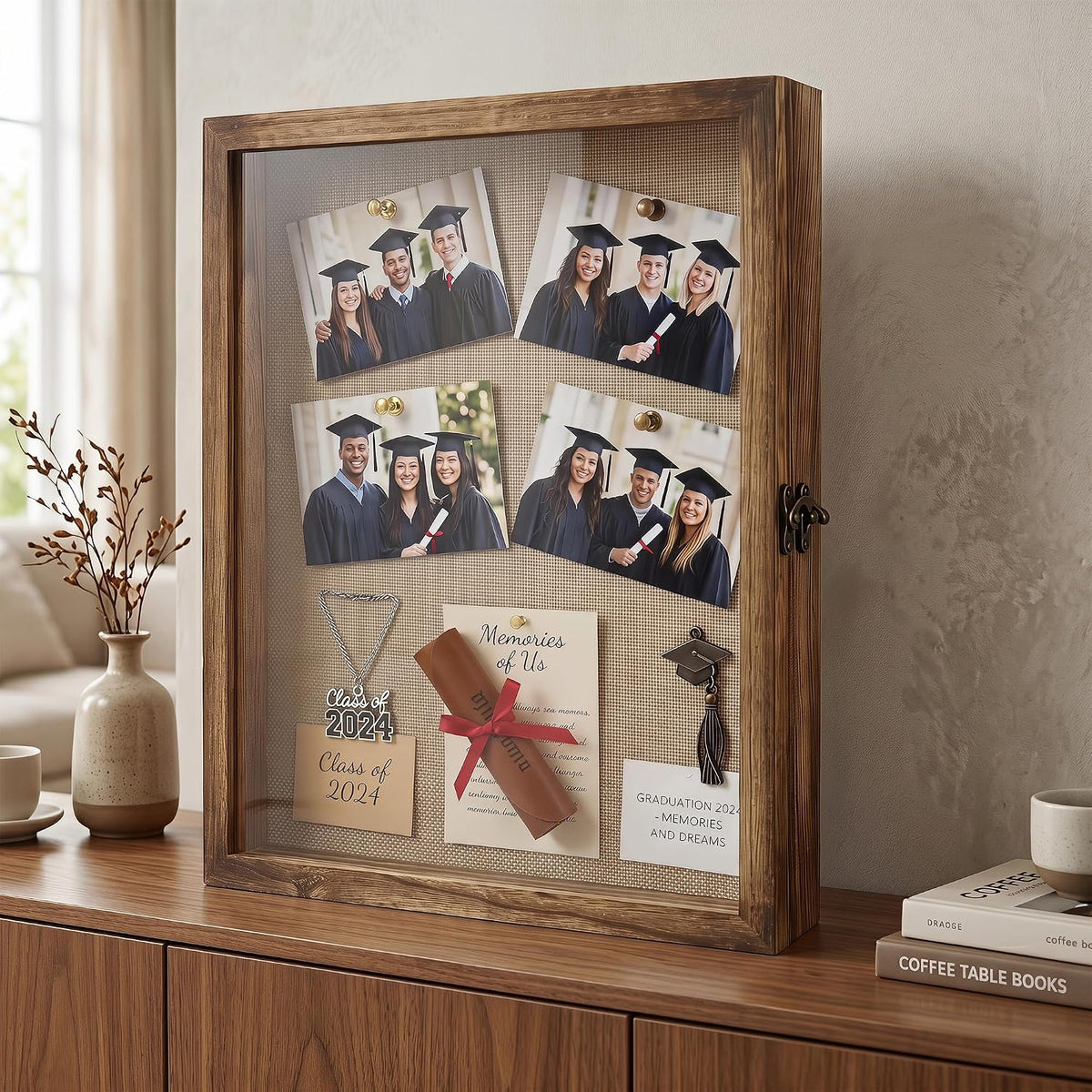 Shadow Box Frame 13x16, Wood Display Boxes with Linen Back | Large Shadow Box with Paulownia Wood and Real Glass Cover
