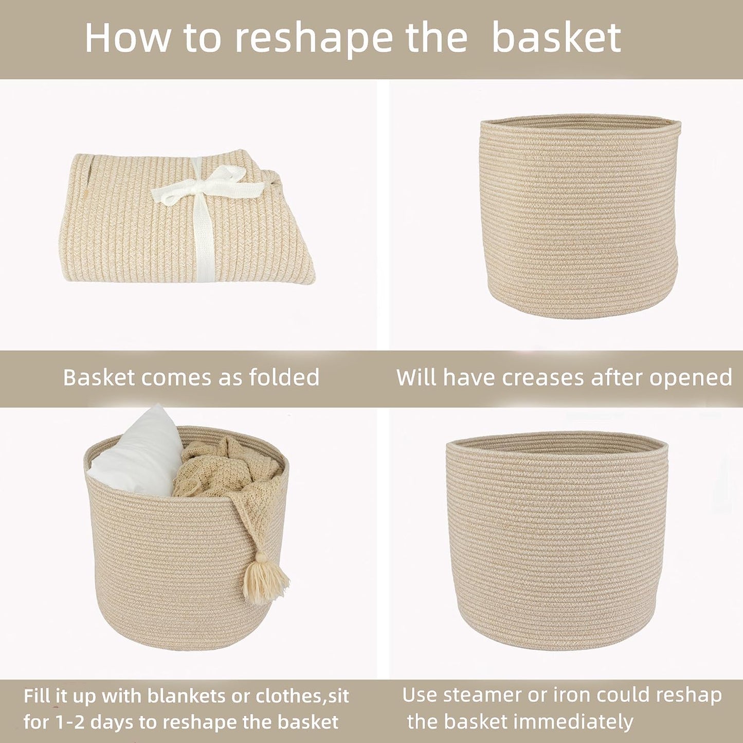 Cotton Rope Basket For Girls Boys Kids " Baby Laundry Basket Nursery Bin Round / Oatmeal / 16 x 14
