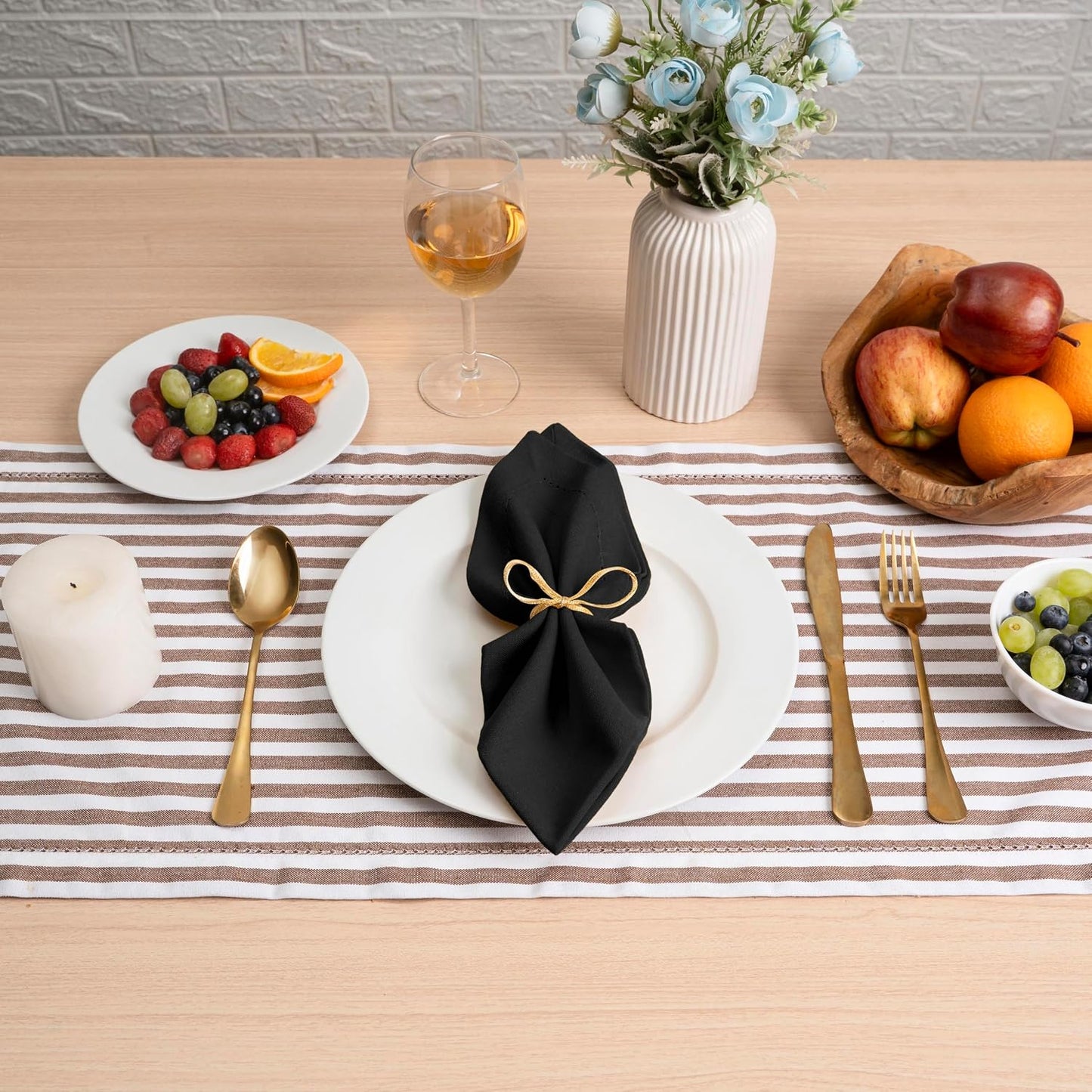 Blue Needles Set of 12 Hemstitch Linen Napkins 100% Cotton Black Cloth Dinner Napkins 18x18 inches, Soft, Reusable
