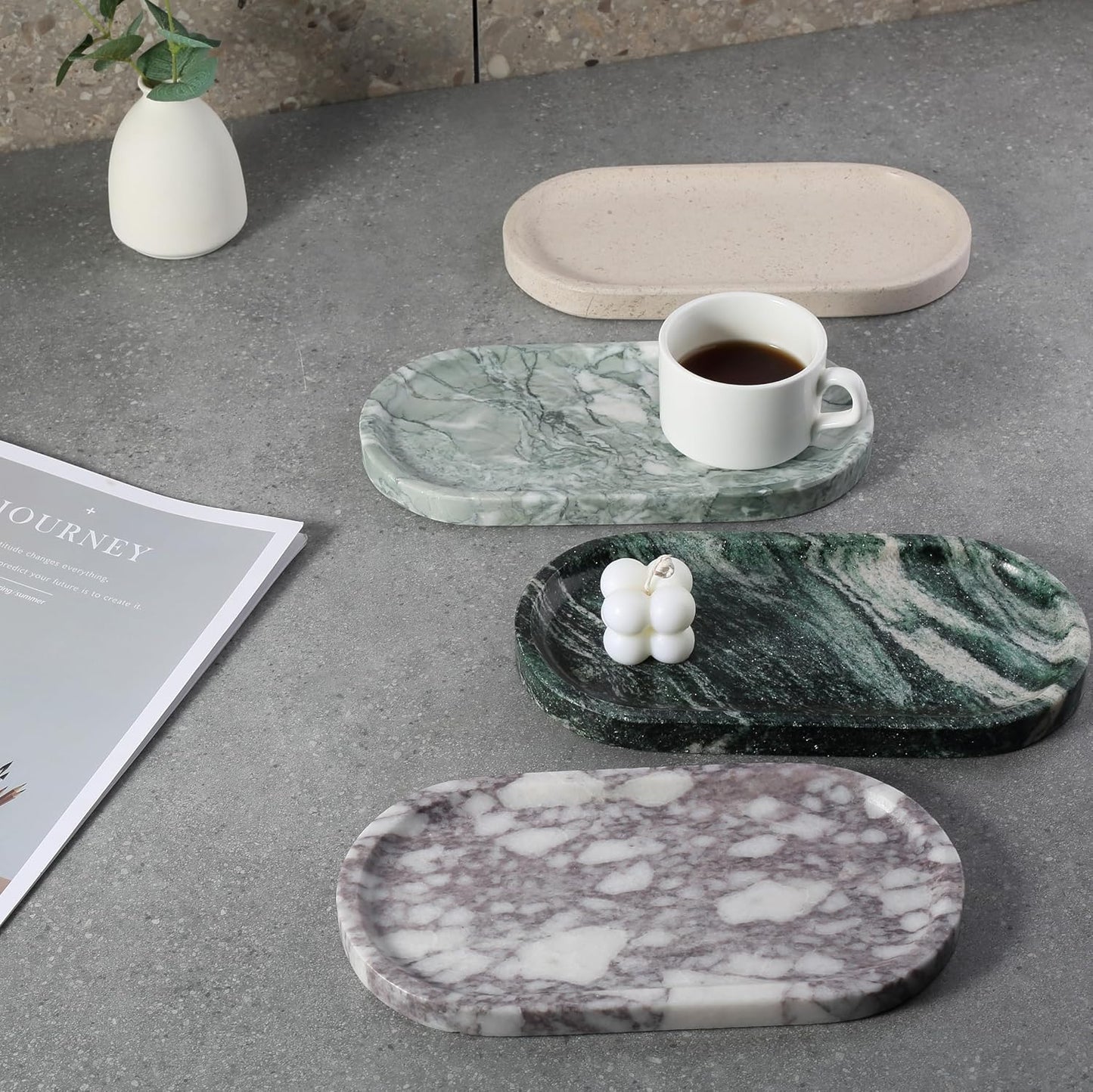 Real Natural Marble Vanity Tray / Calacatta Viola White / 10 x 5 x 0.7
