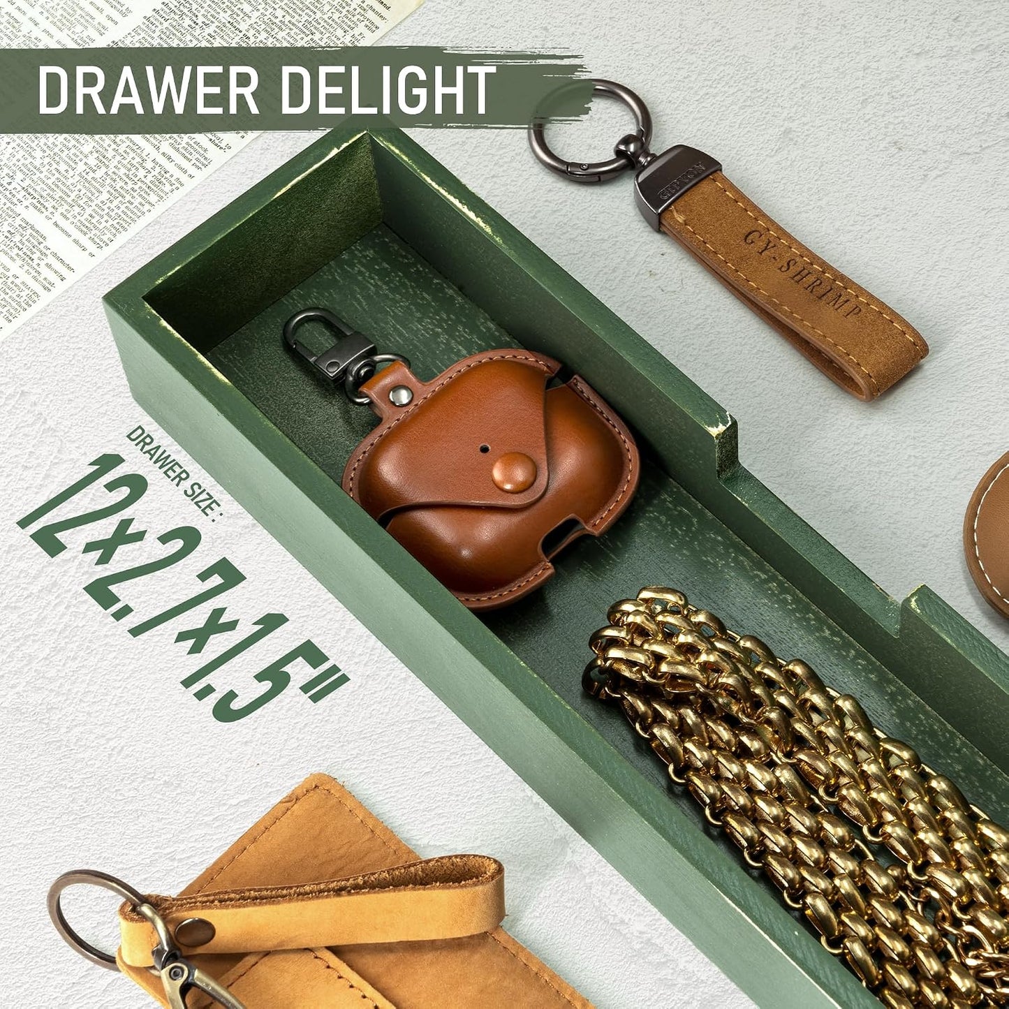 Pine Wood Key Holder Wall Mount / Green / 1-drawer