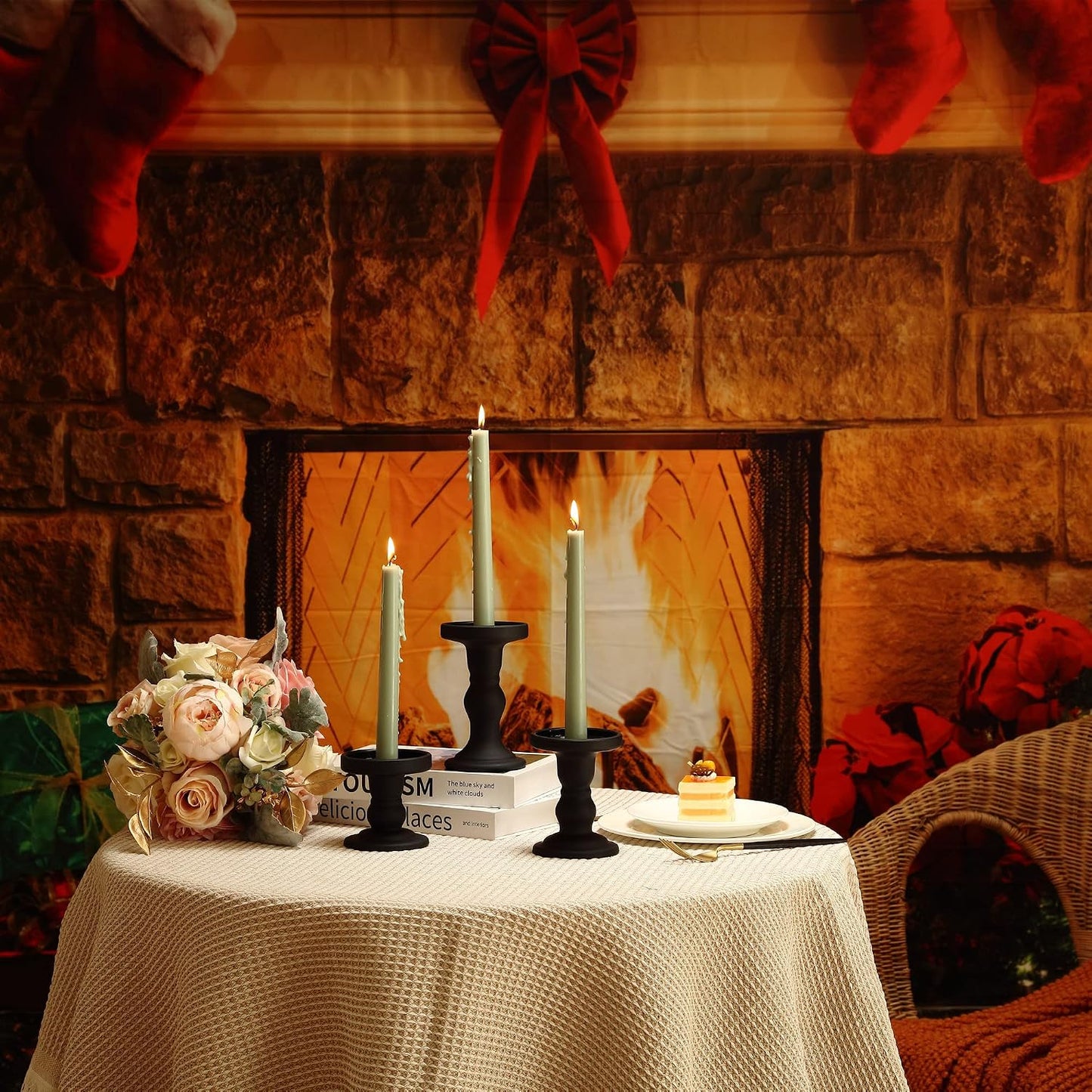 GMWD 3 Pcs Black Glass Candle Holder Set Clear, Candlesticks Holders Pillar Taper Candles Tealight Stand for Wedding