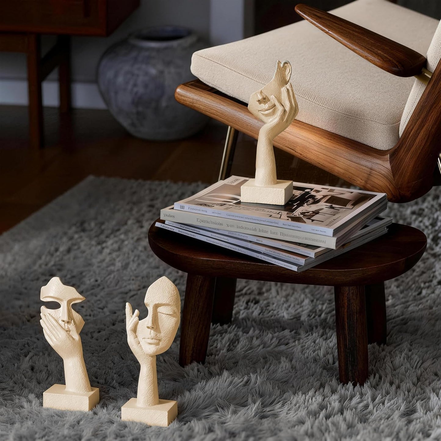 Thinker Statue Set / Cream / Set of 3