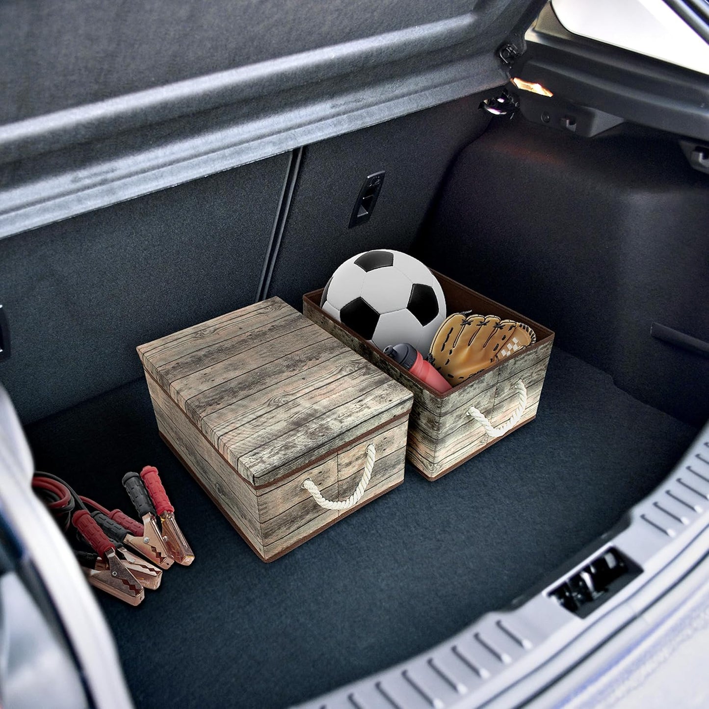 Sorbus Storage Box Set with Lid, Carry Handles, Foldable Frame, Rustic Wood Grain Print Bins, Great for Toys