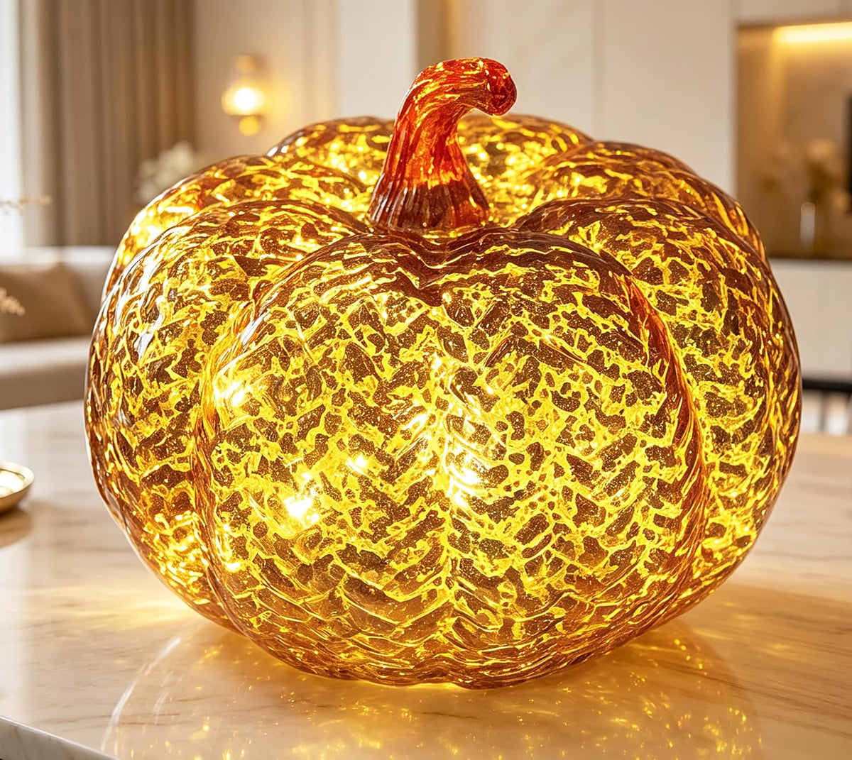 Fall Decorations for Home,Mercury Glass Pumpkin Lights with Timer(Orange)