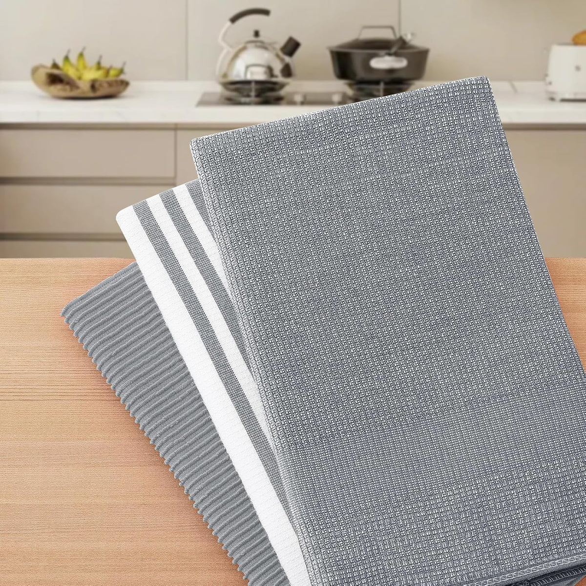 Homaxy Cotton 380 GSM Premium Kitchen Towels, 18"x 28", 12 Pack, Grey | Soft and Absorbent Terry Dish Towels