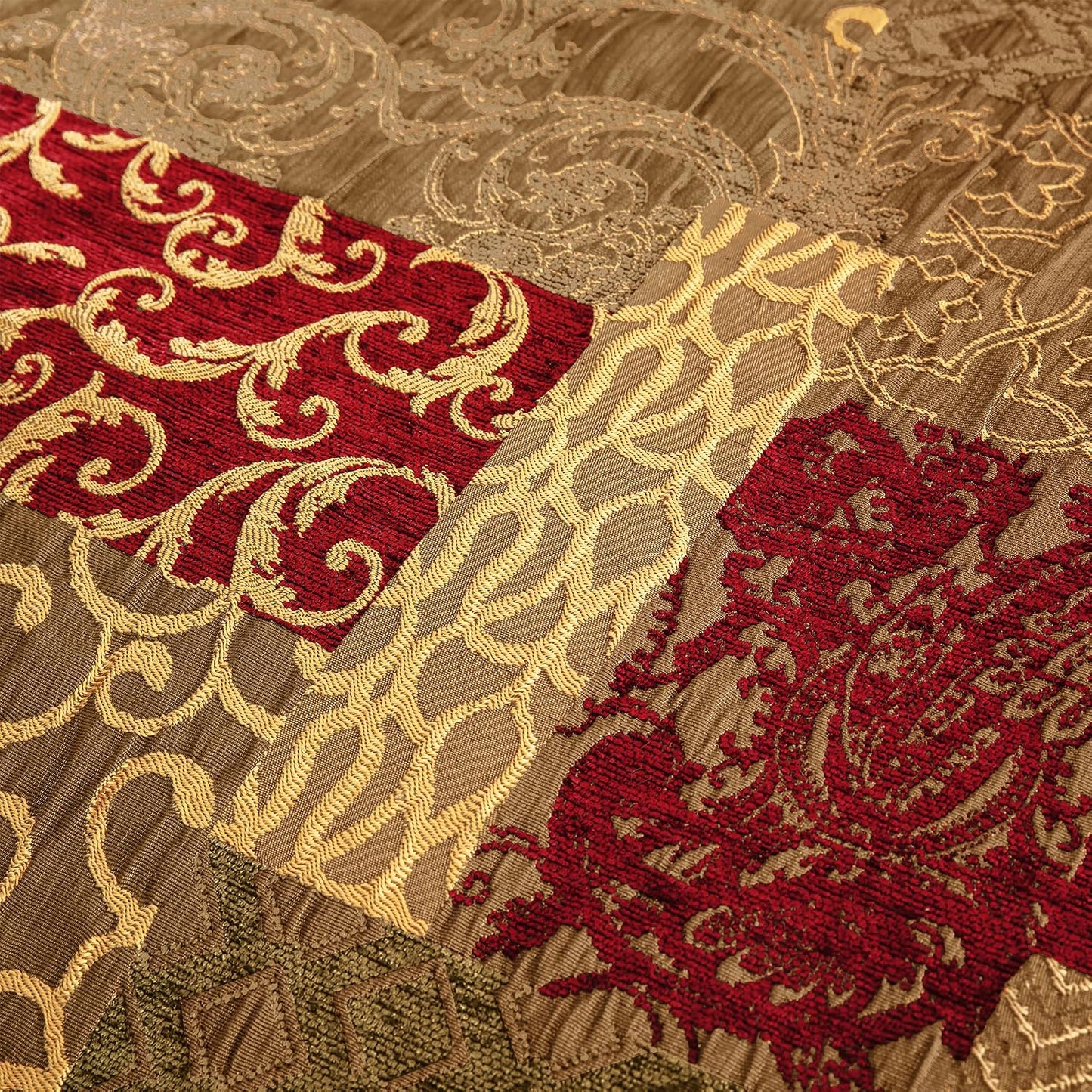 Loom and Mill Luxury Jacquard Table Runner 13x108 inch, Triangle-Red Gold | Patchwork Design Chenille Dining Table