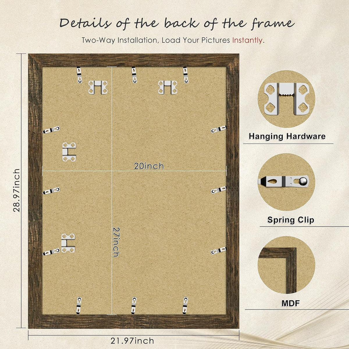 20x27 Rustic Brown Puzzle Frame, Picture Frame for Wall, 3 Pack | Fits 16x24 Posters With Mat or 20x27 Without Mat